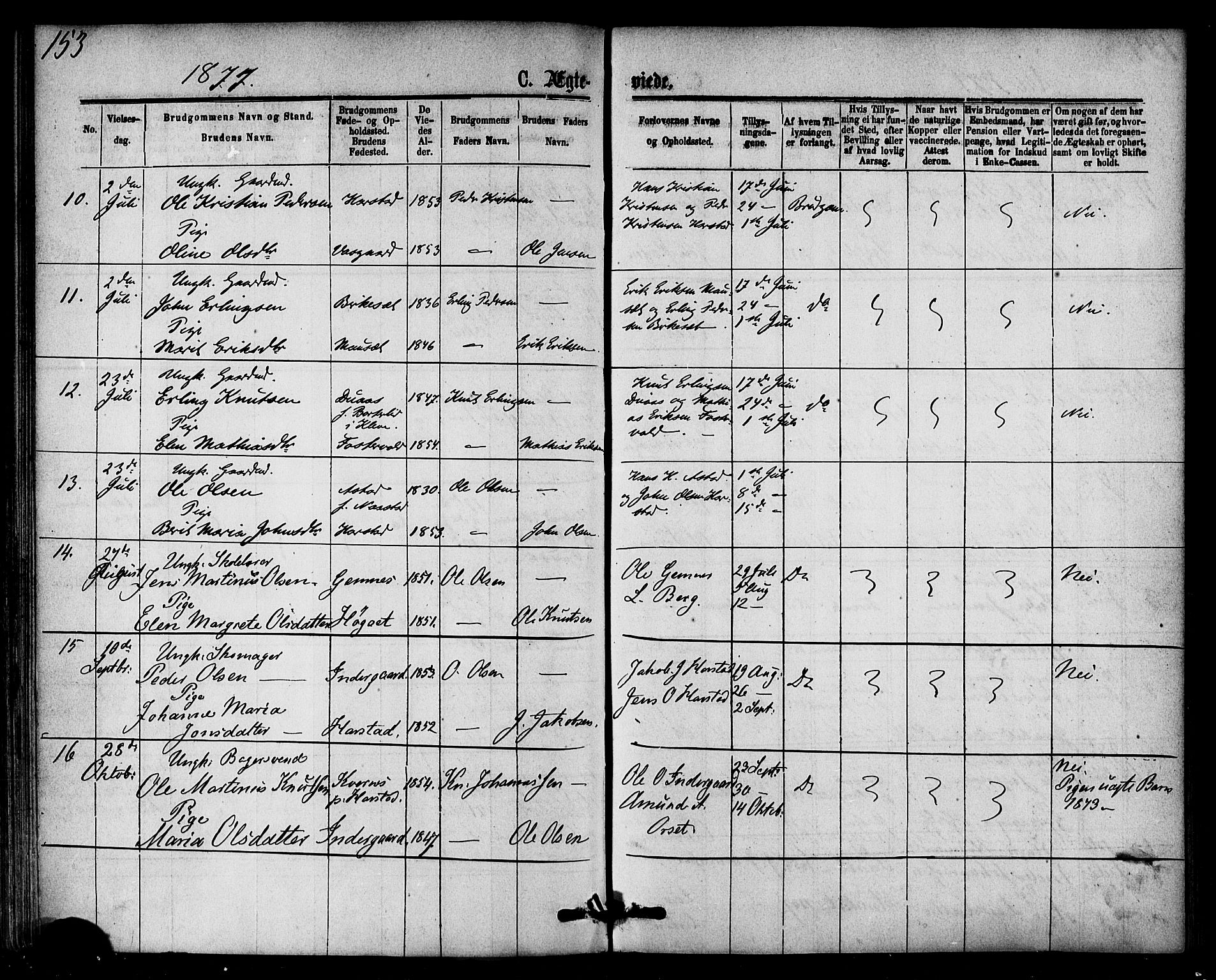 Ministerialprotokoller, klokkerbøker og fødselsregistre - Møre og Romsdal, AV/SAT-A-1454/584/L0966: Parish register (official) no. 584A06, 1869-1878, p. 153