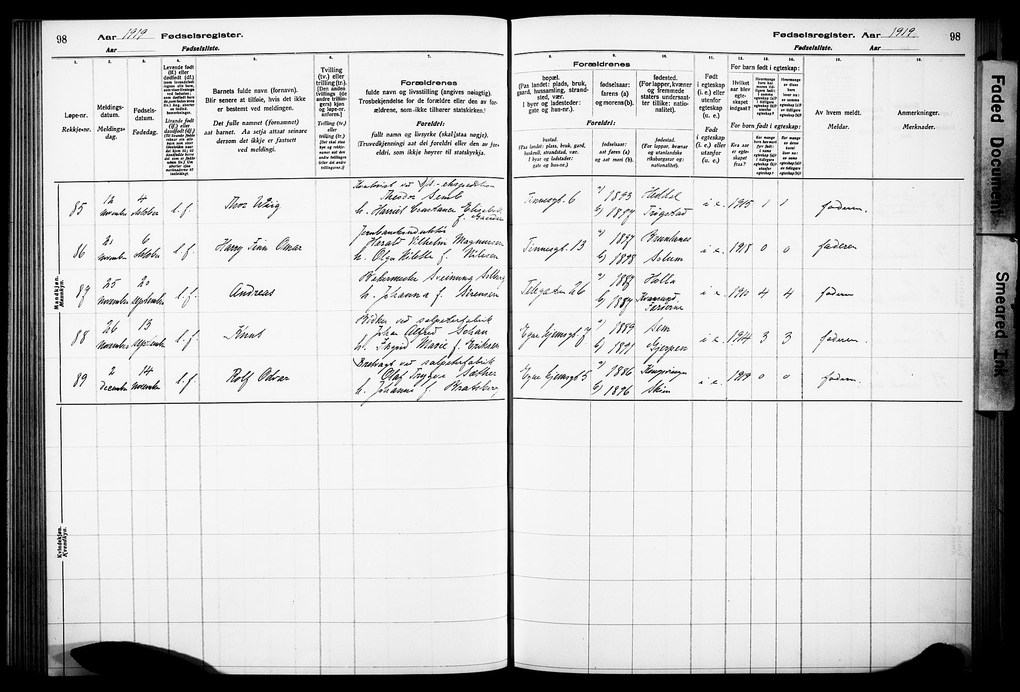 Notodden kirkebøker, AV/SAKO-A-290/J/Ja/L0001: Birth register no. 1, 1916-1924, p. 98