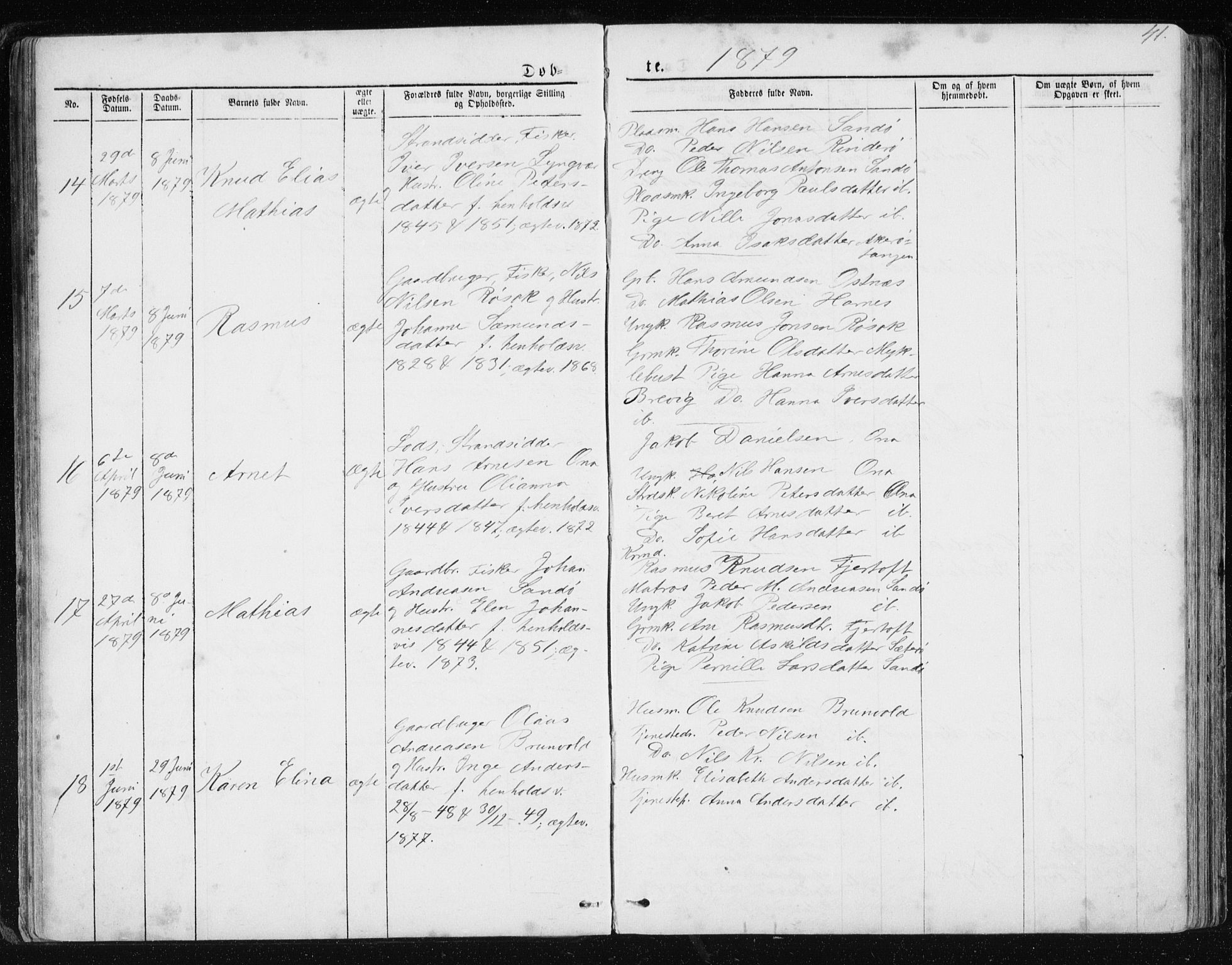 Ministerialprotokoller, klokkerbøker og fødselsregistre - Møre og Romsdal, AV/SAT-A-1454/561/L0732: Parish register (copy) no. 561C02, 1867-1900, p. 41