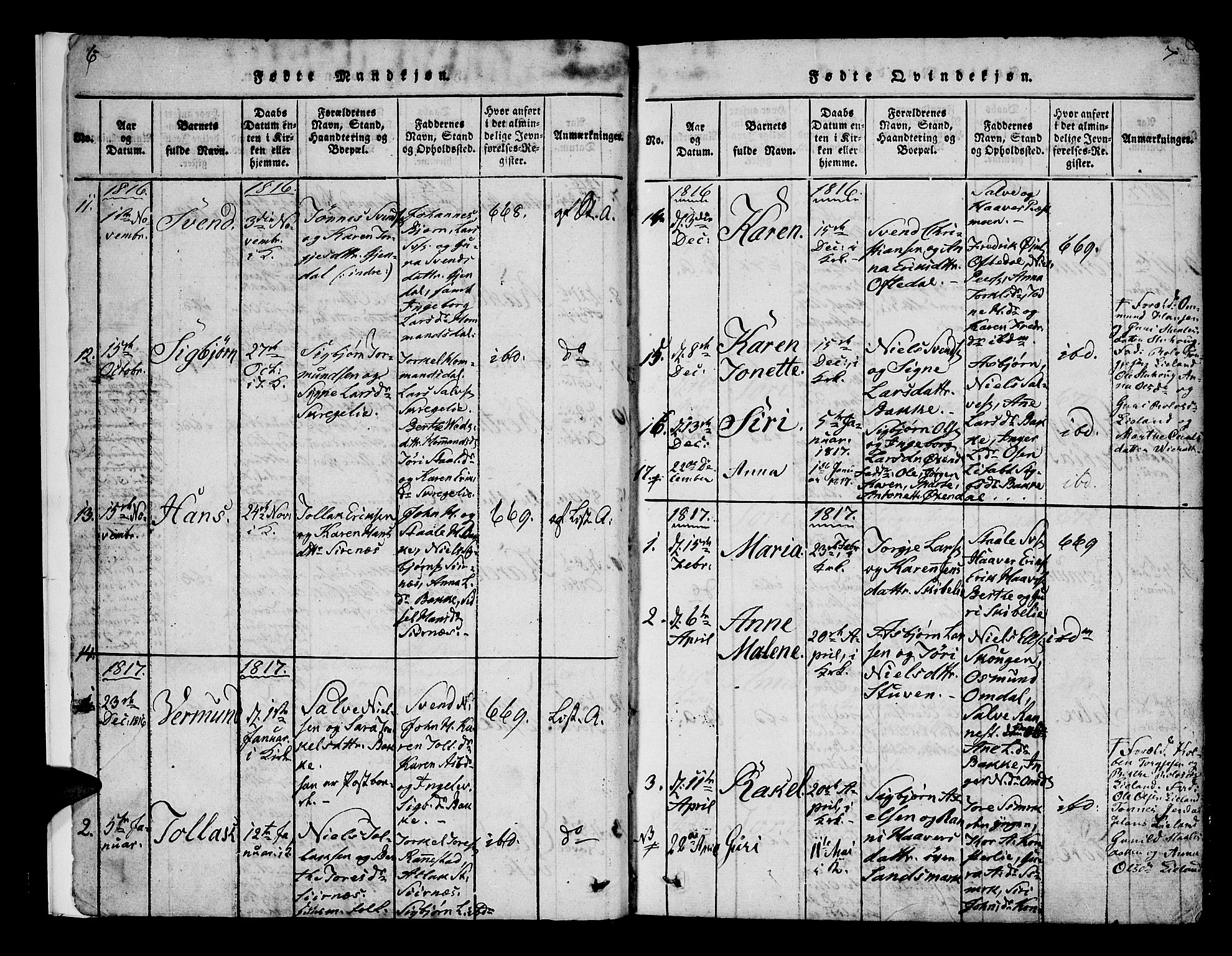 Bakke sokneprestkontor, SAK/1111-0002/F/Fa/Faa/L0003: Parish register (official) no. A 3, 1815-1835, p. 6-7