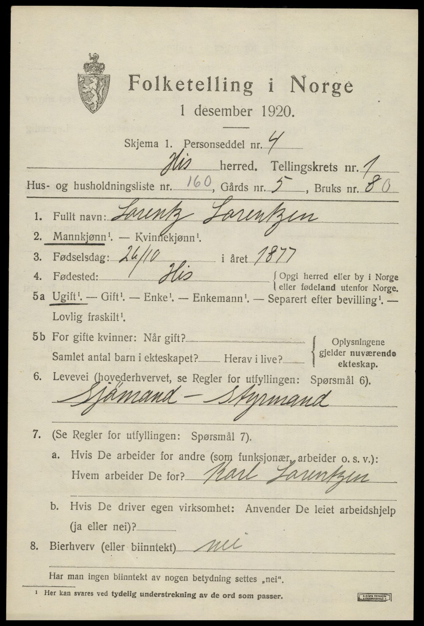 SAK, 1920 census for Hisøy, 1920, p. 2394
