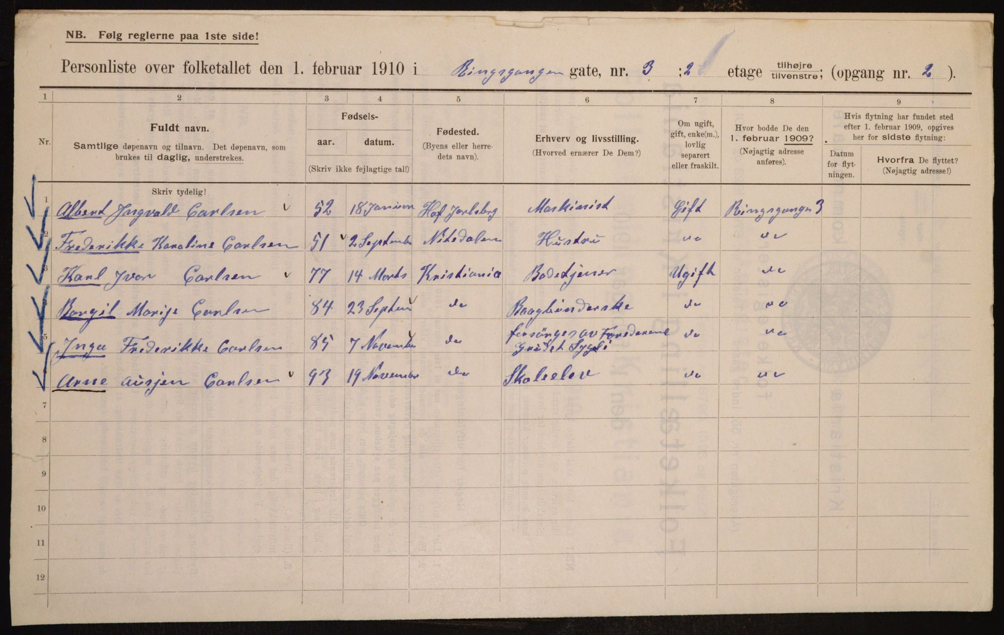 OBA, Municipal Census 1910 for Kristiania, 1910, p. 79513