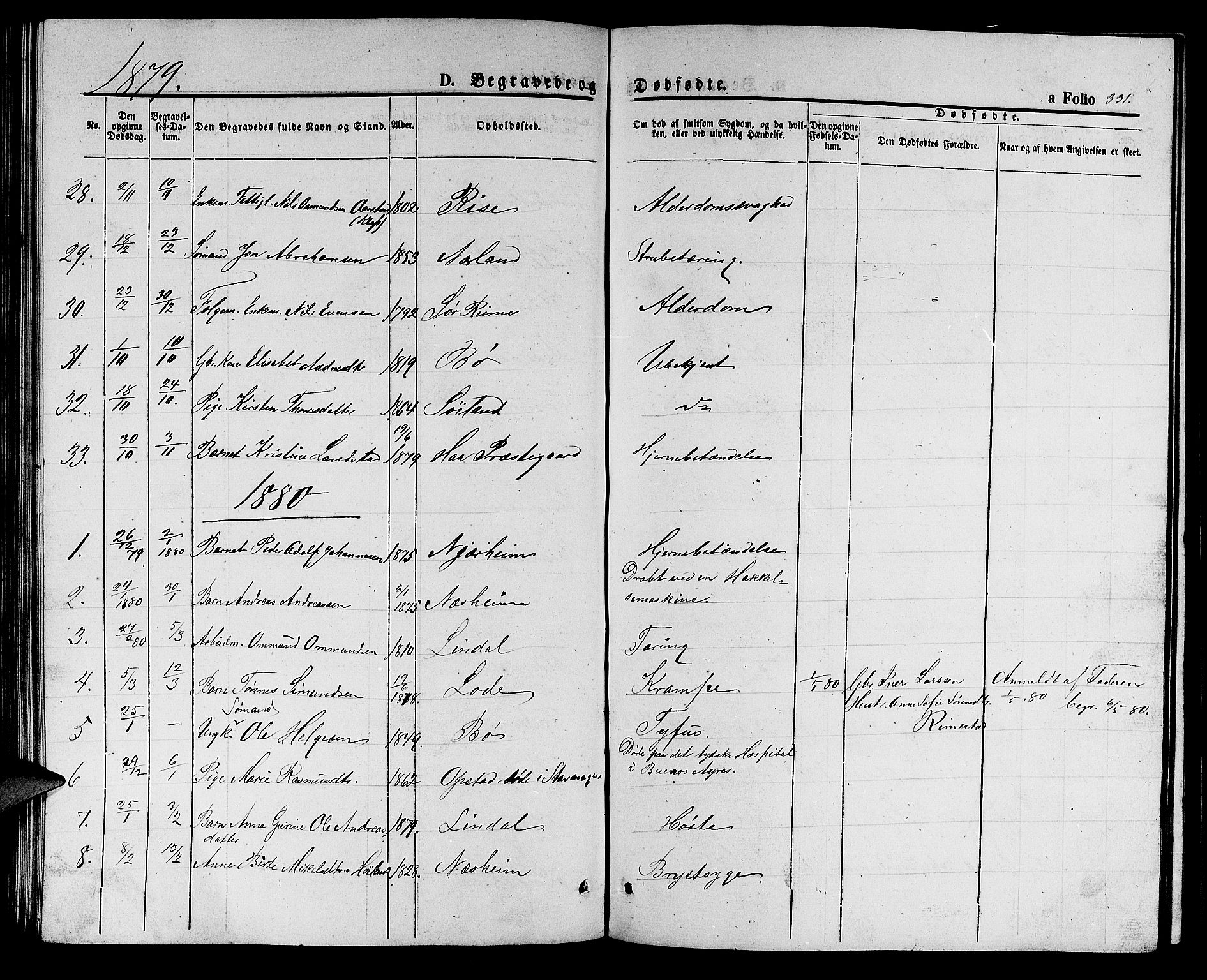 Hå sokneprestkontor, AV/SAST-A-101801/001/30BB/L0001: Parish register (copy) no. B 1, 1854-1883, p. 331