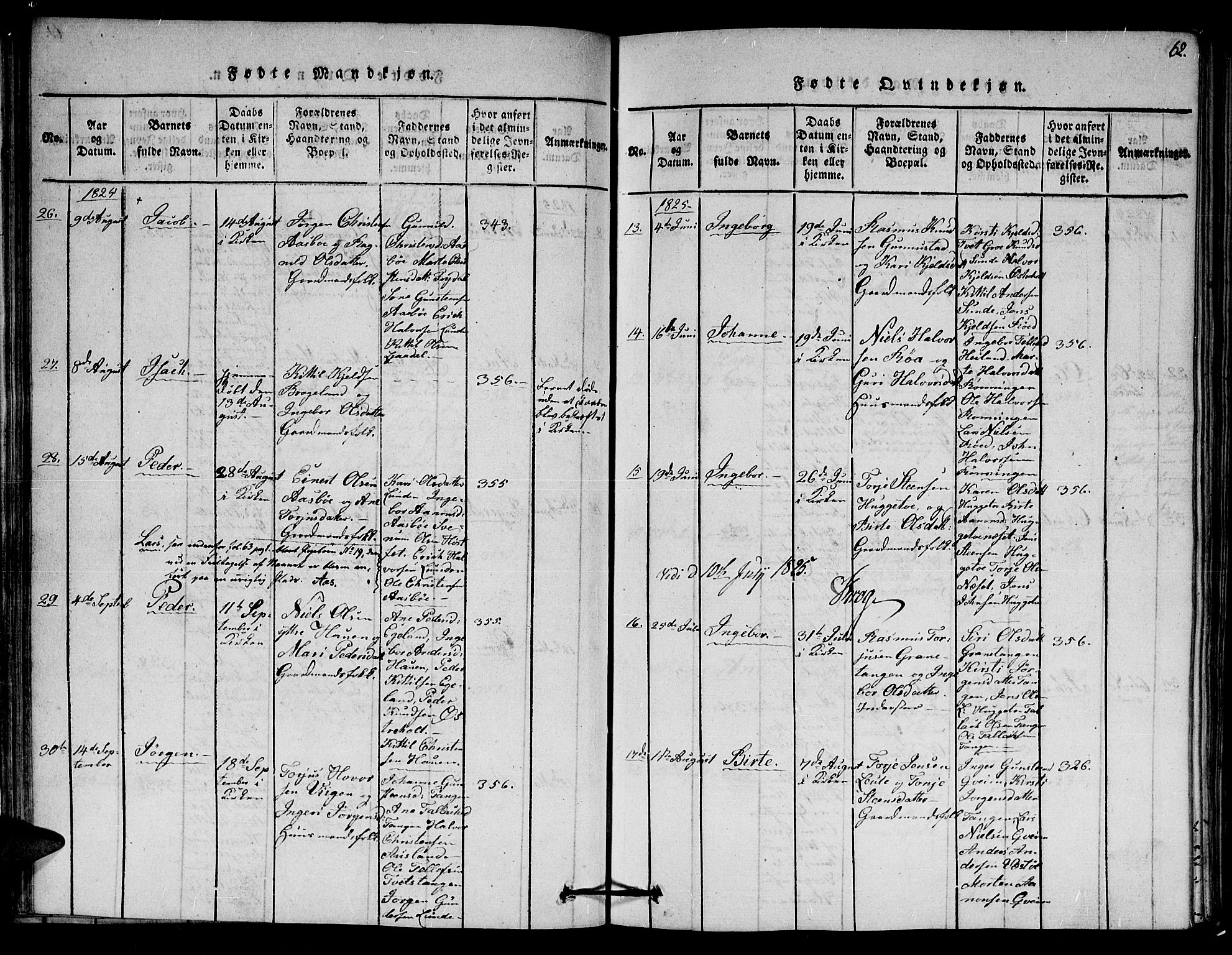 Gjerstad sokneprestkontor, AV/SAK-1111-0014/F/Fa/Faa/L0004: Parish register (official) no. A 4, 1816-1829, p. 62