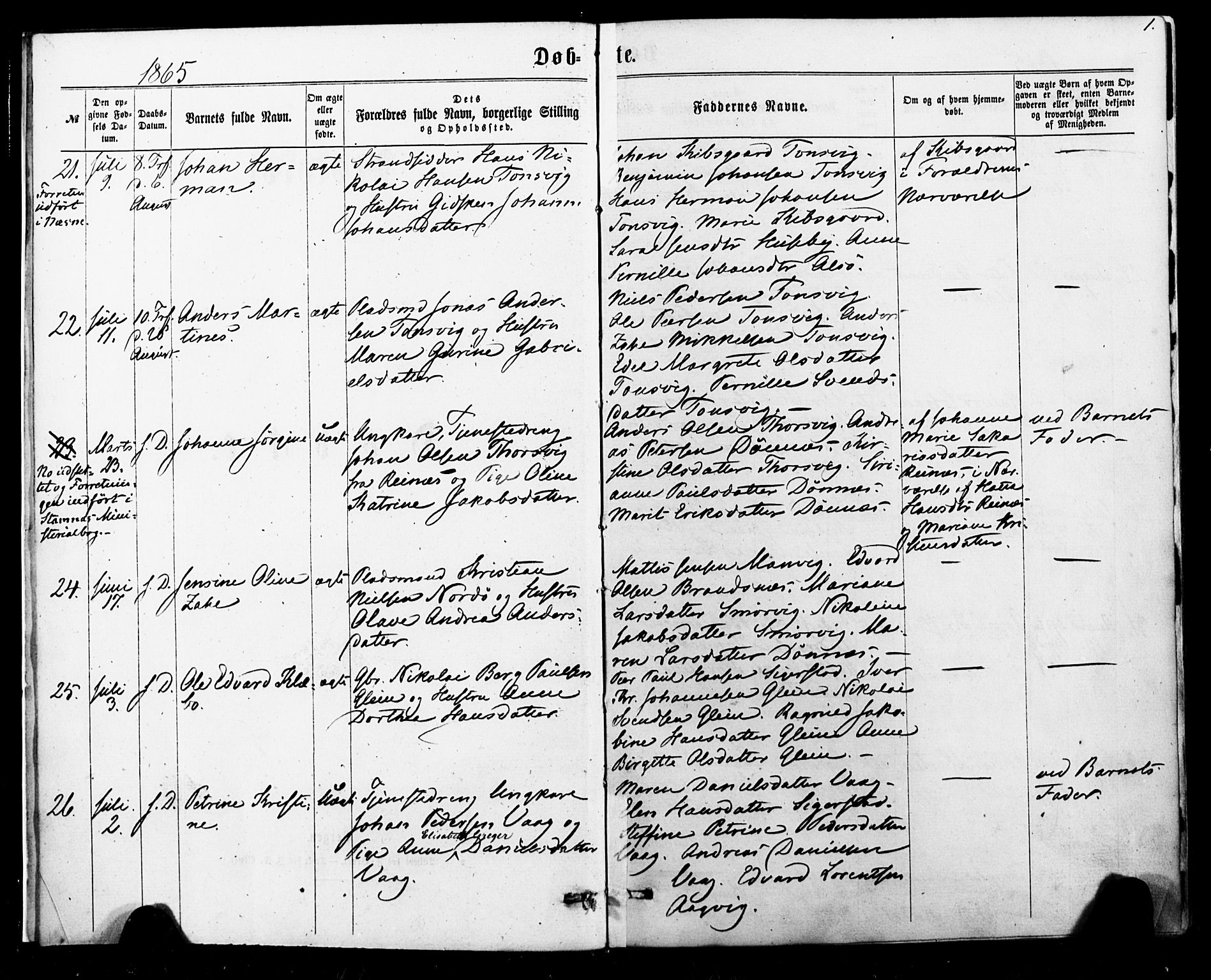 Ministerialprotokoller, klokkerbøker og fødselsregistre - Nordland, AV/SAT-A-1459/835/L0524: Parish register (official) no. 835A02, 1865-1880, p. 1