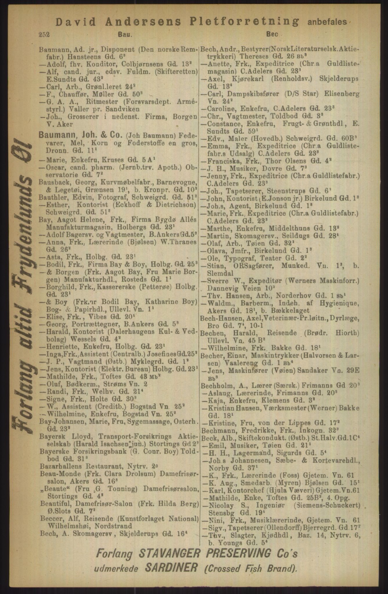 Kristiania/Oslo adressebok, PUBL/-, 1911, p. 252