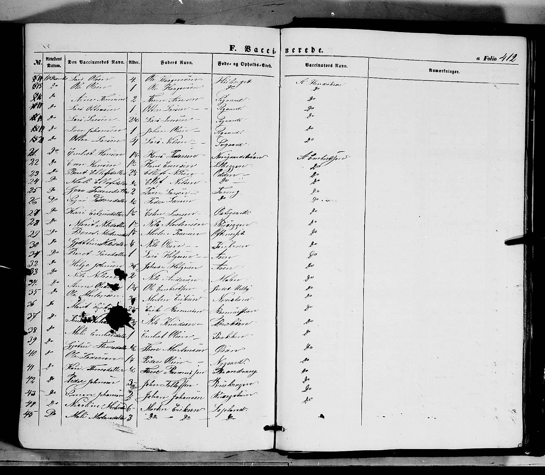 Tynset prestekontor, SAH/PREST-058/H/Ha/Haa/L0020: Parish register (official) no. 20, 1848-1862, p. 412