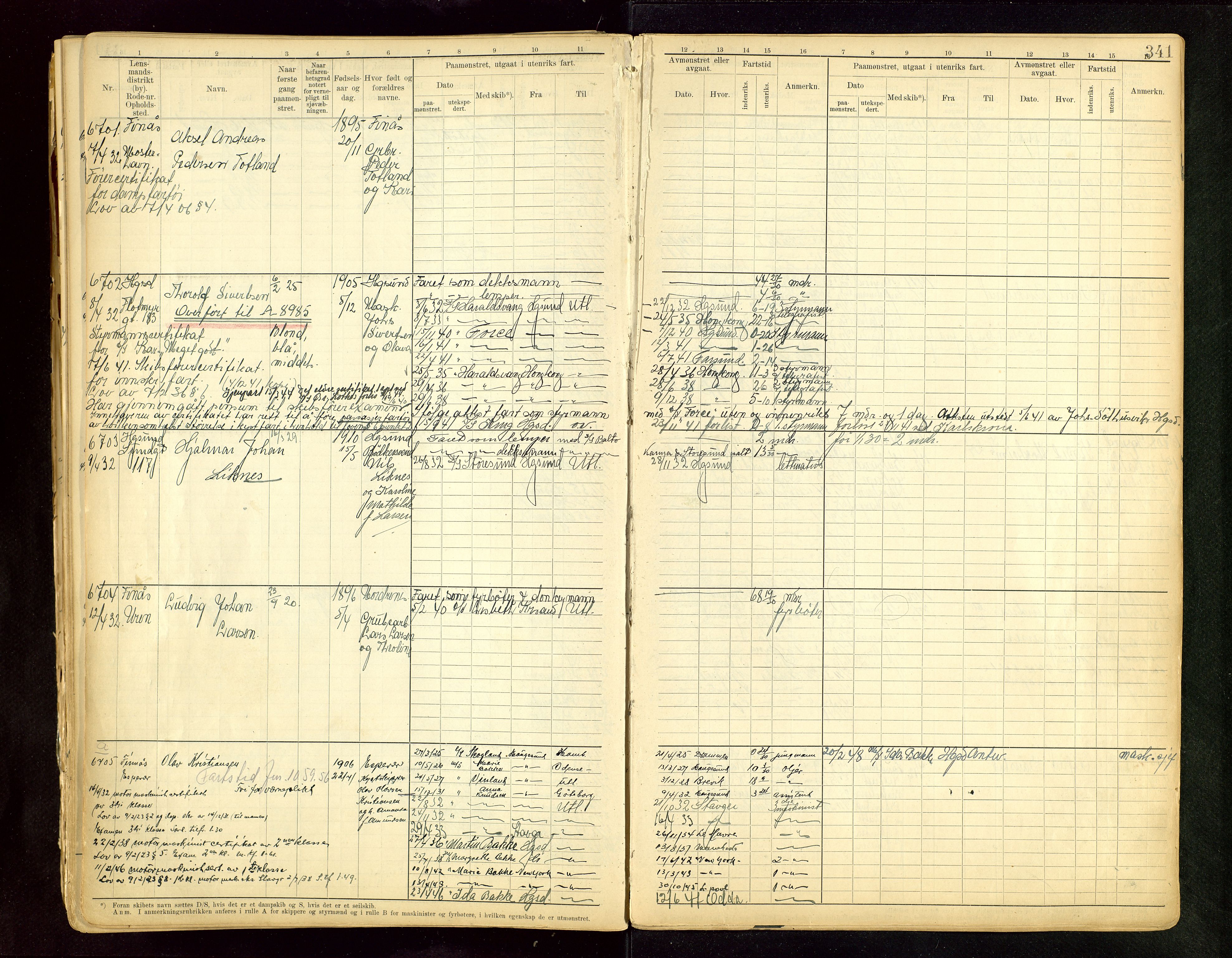Haugesund sjømannskontor, SAST/A-102007/F/Fb/Fbb/L0015: Sjøfartsrulle A Haugesund krets I nr 5001-8970, 1912-1948, p. 341