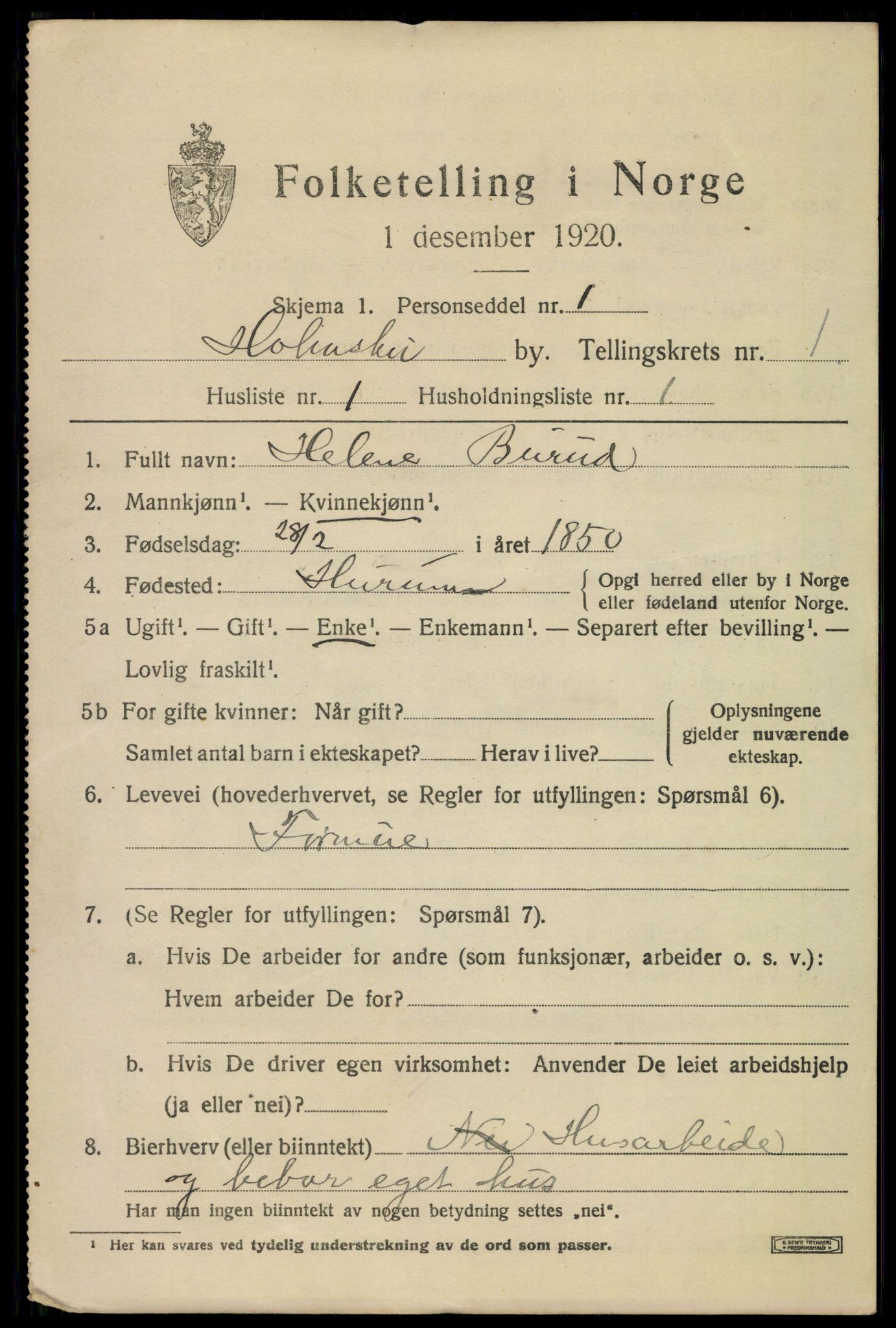 SAKO, 1920 census for Holmsbu, 1920, p. 456