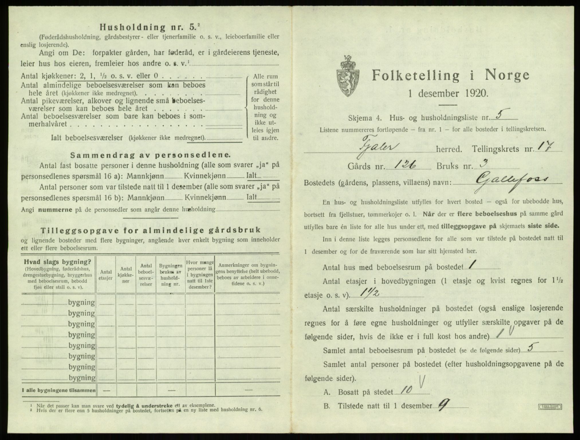 SAB, 1920 census for Fjaler, 1920, p. 1324