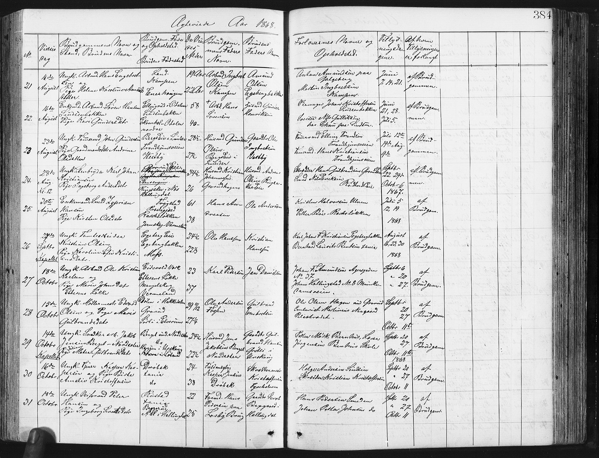 Østre Aker prestekontor Kirkebøker, SAO/A-10840/G/Ga/L0003: Parish register (copy) no. I 3, 1868-1913, p. 384