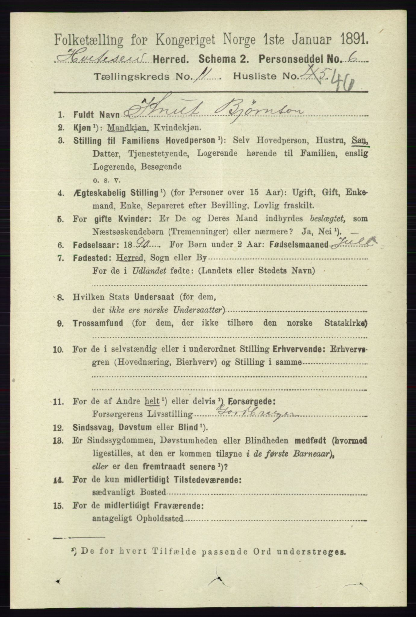 RA, 1891 census for 0829 Kviteseid, 1891, p. 2801