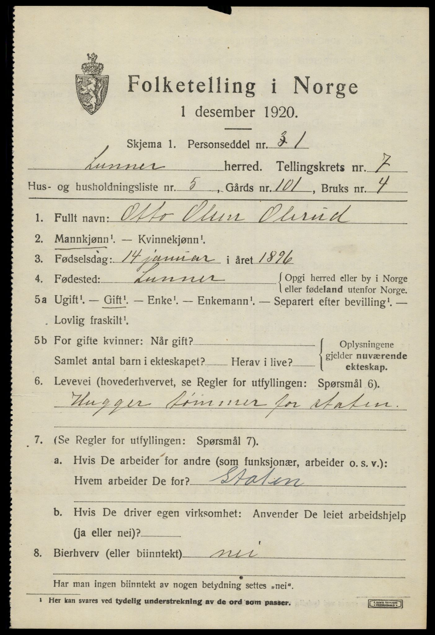 SAH, 1920 census for Lunner, 1920, p. 8635