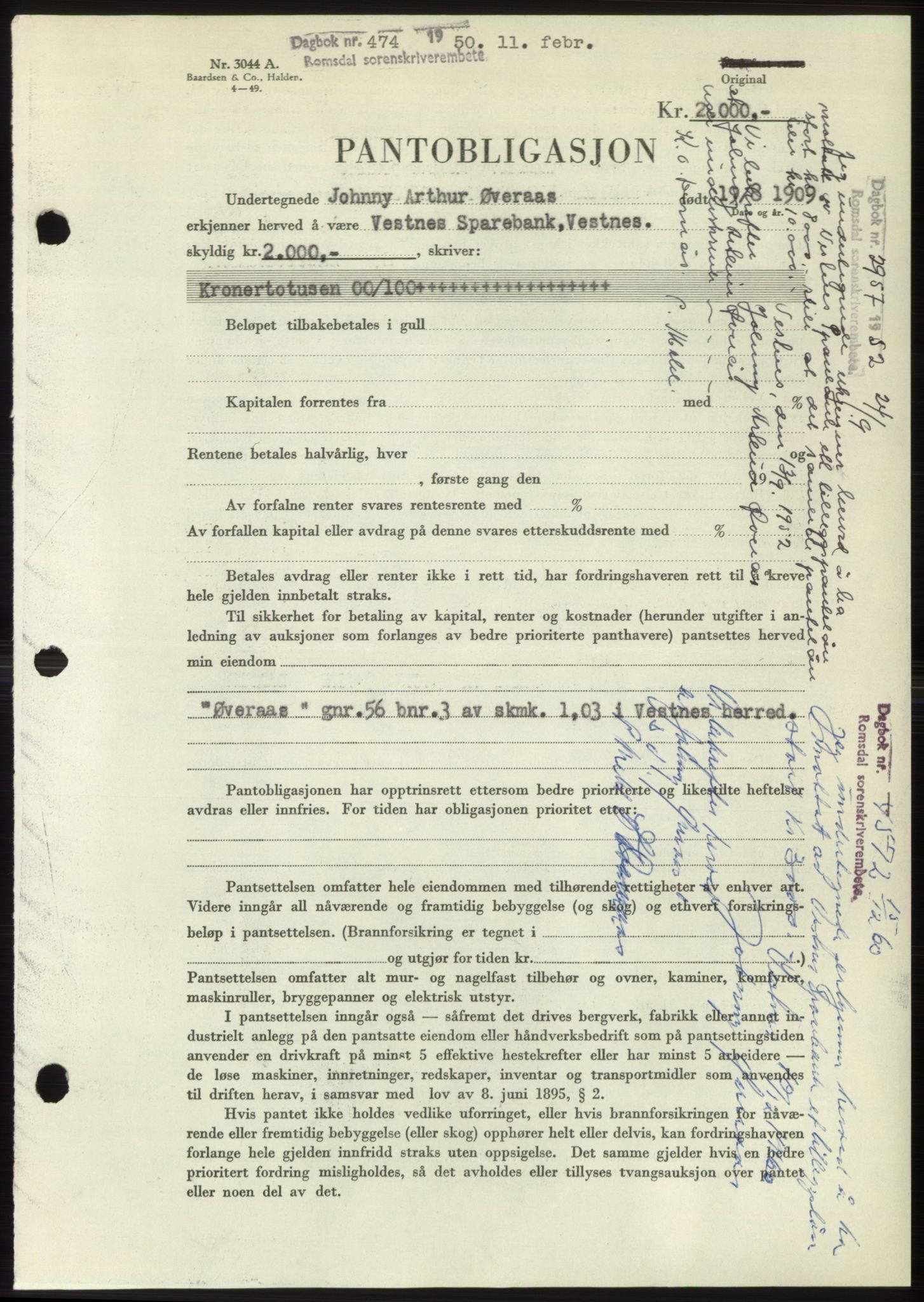 Romsdal sorenskriveri, AV/SAT-A-4149/1/2/2C: Mortgage book no. B5, 1949-1950, Diary no: : 474/1950