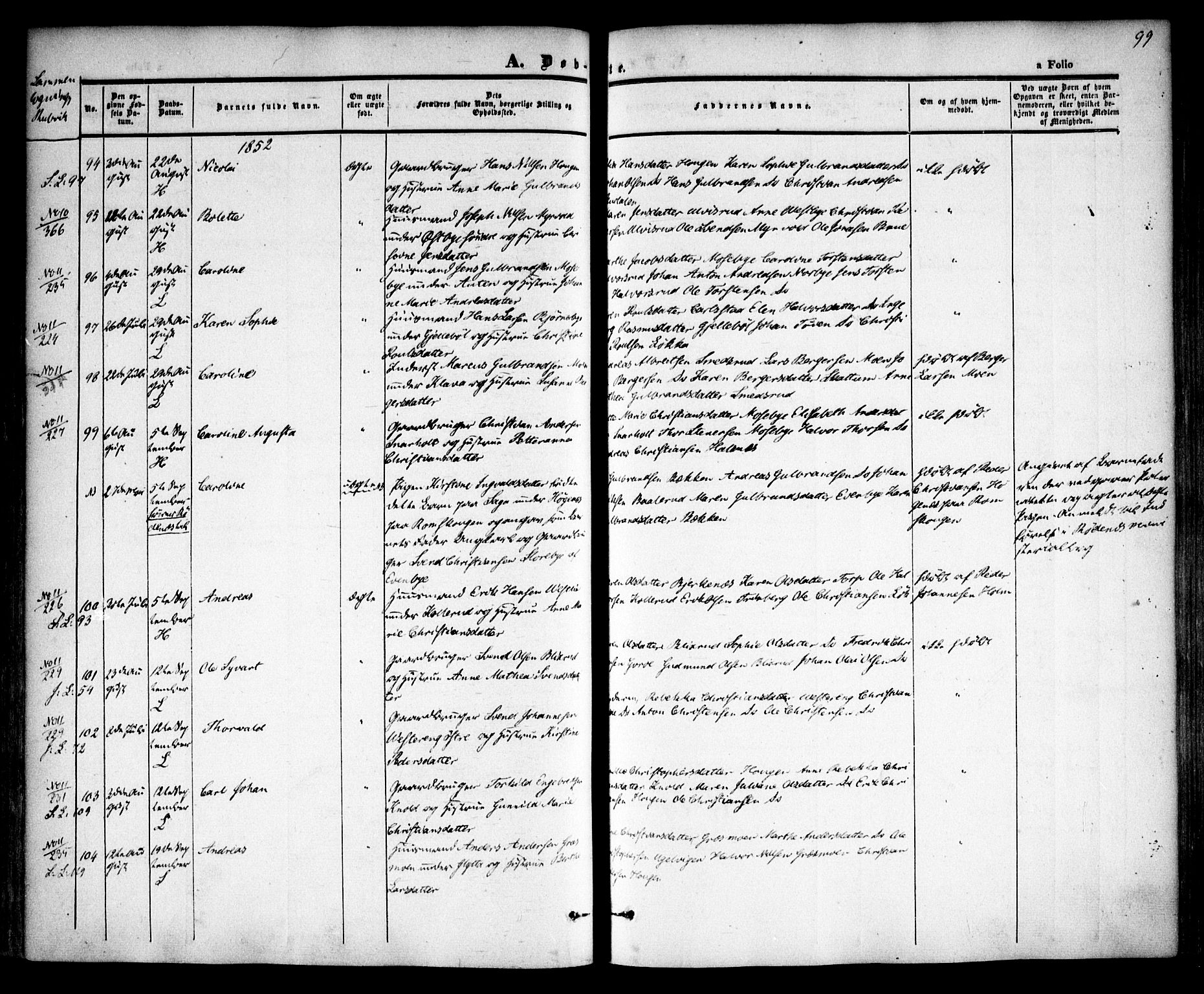 Høland prestekontor Kirkebøker, AV/SAO-A-10346a/F/Fa/L0009: Parish register (official) no. I 9, 1846-1853, p. 99