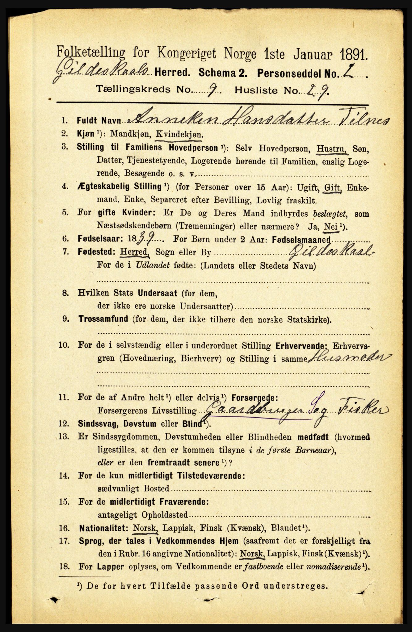 RA, 1891 census for 1838 Gildeskål, 1891, p. 2888