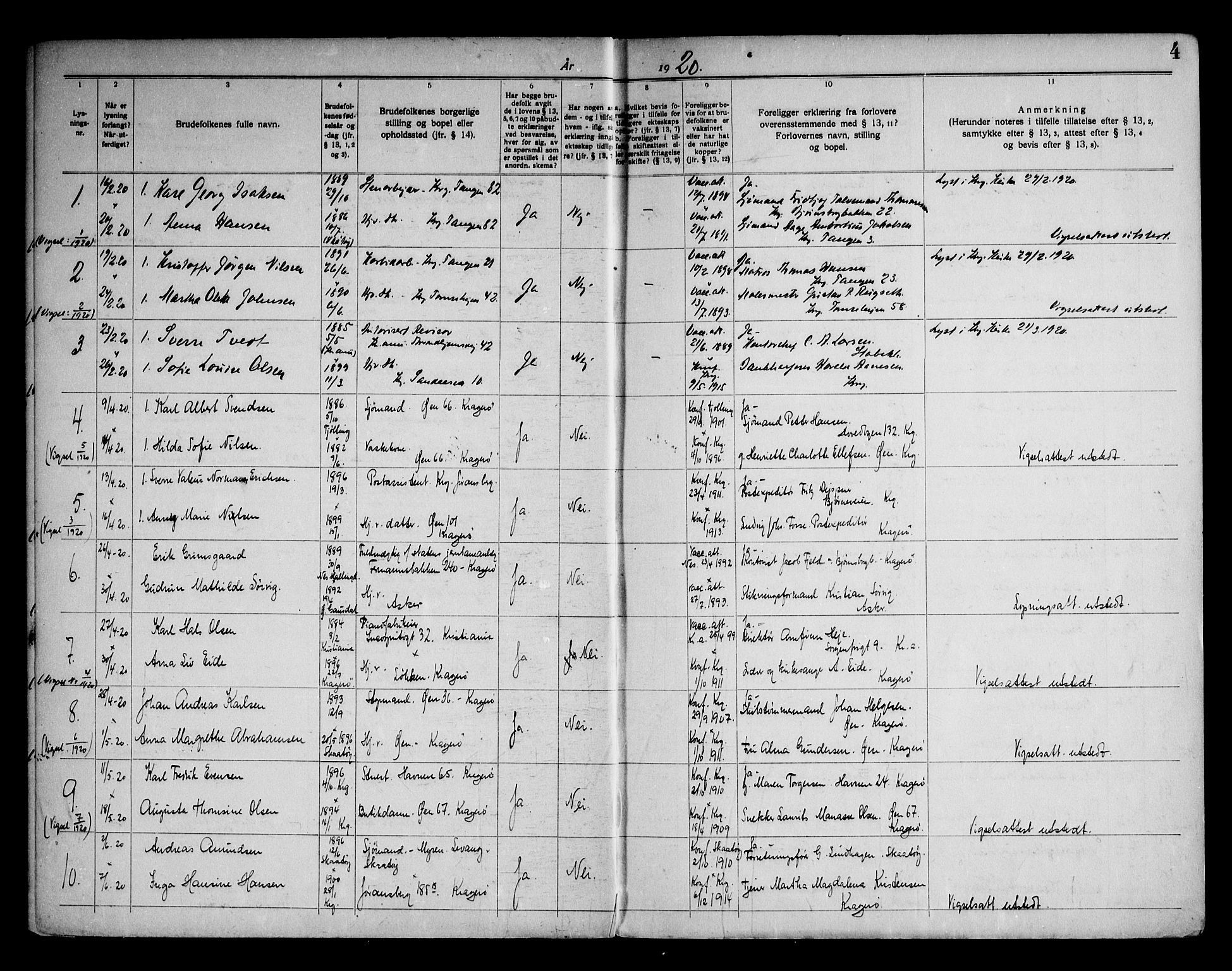 Kragerø kirkebøker, AV/SAKO-A-278/H/Ha/L0002: Banns register no. I 2, 1919-1953, p. 4