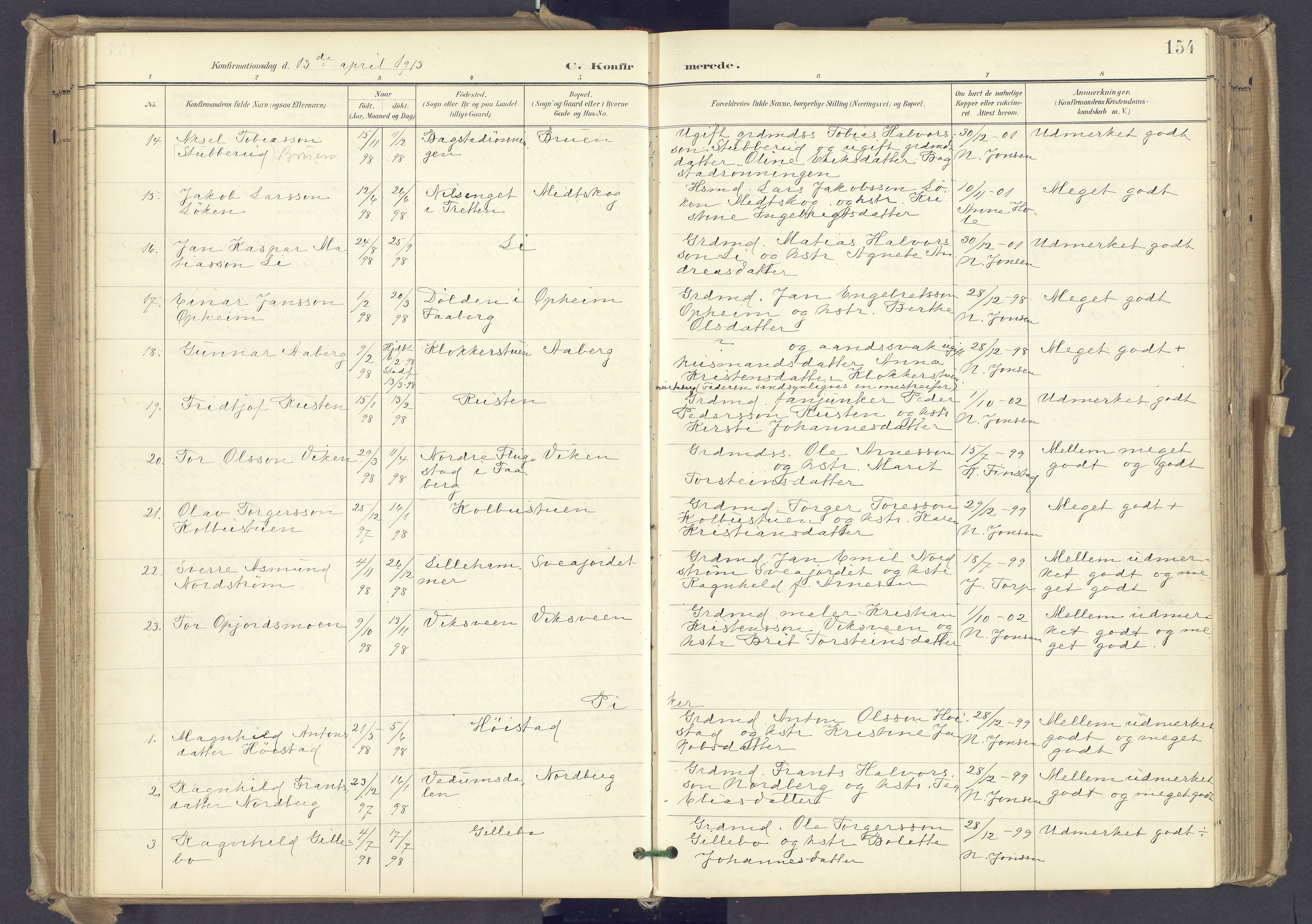 Øyer prestekontor, AV/SAH-PREST-084/H/Ha/Haa/L0012: Parish register (official) no. 12, 1897-1920, p. 154