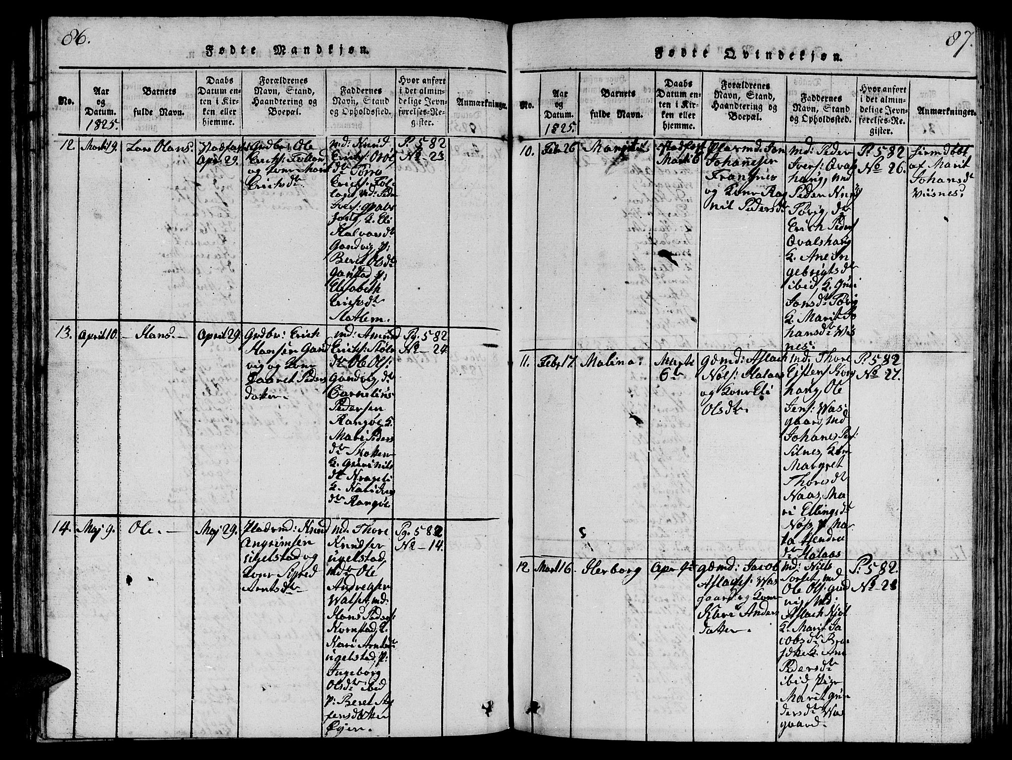 Ministerialprotokoller, klokkerbøker og fødselsregistre - Møre og Romsdal, AV/SAT-A-1454/570/L0831: Parish register (official) no. 570A05, 1819-1829, p. 86-87