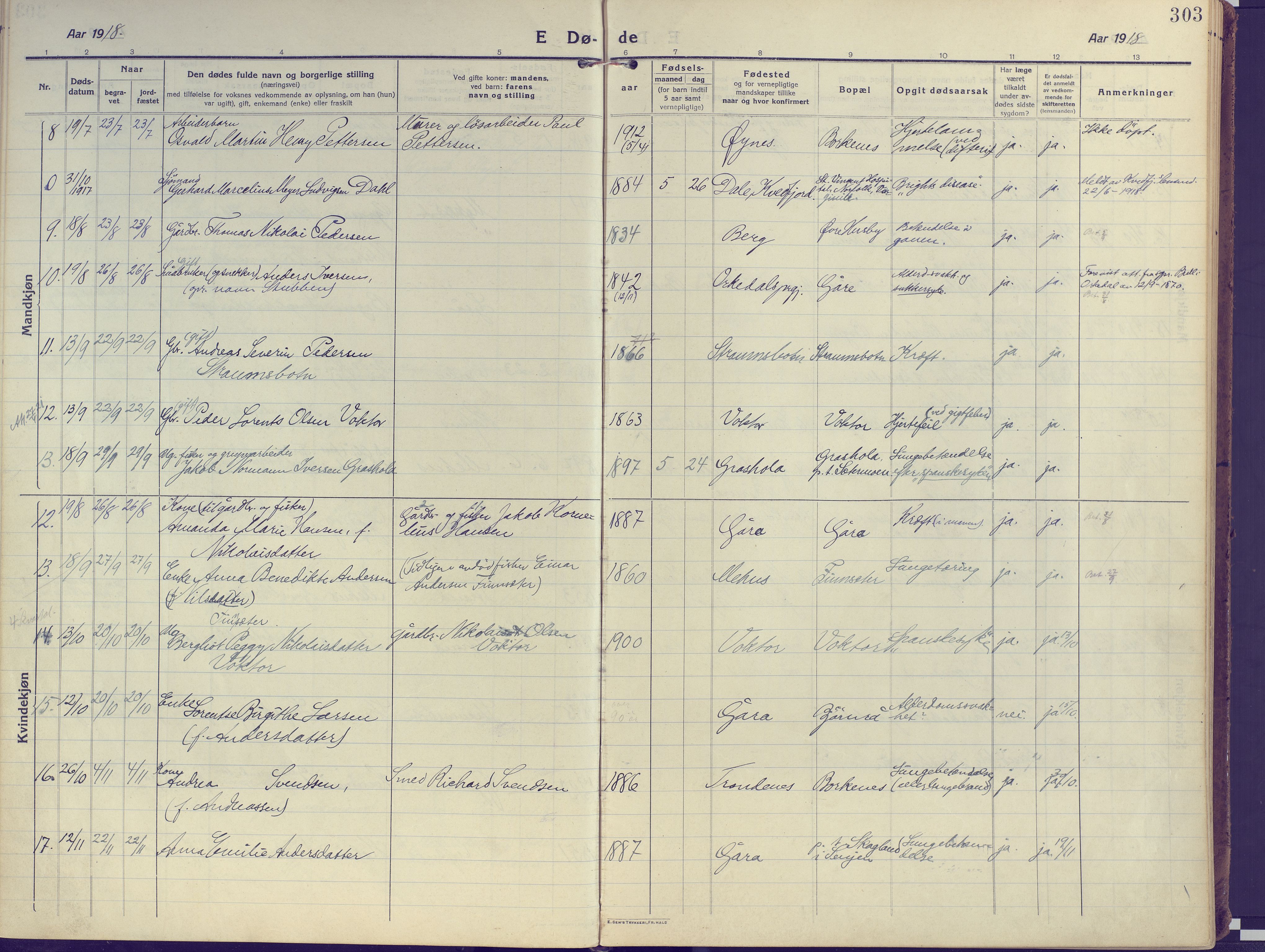 Kvæfjord sokneprestkontor, SATØ/S-1323/G/Ga/Gaa/L0007kirke: Parish register (official) no. 7, 1915-1931, p. 303