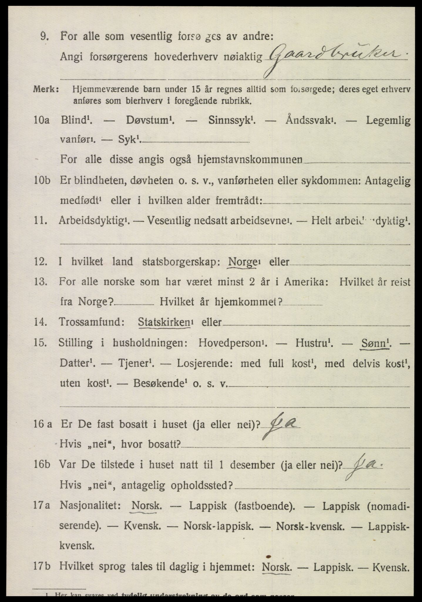 SAT, 1920 census for Kvam, 1920, p. 2554