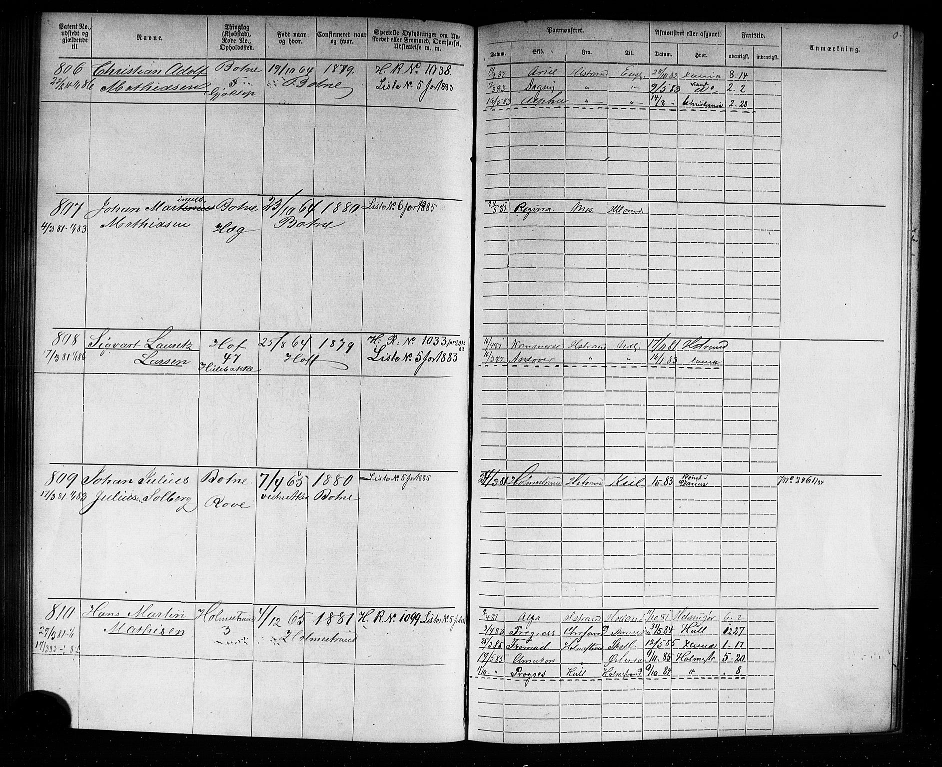 Holmestrand innrulleringskontor, AV/SAKO-A-1151/F/Fb/L0001: Annotasjonsrulle, 1868-1886, p. 166