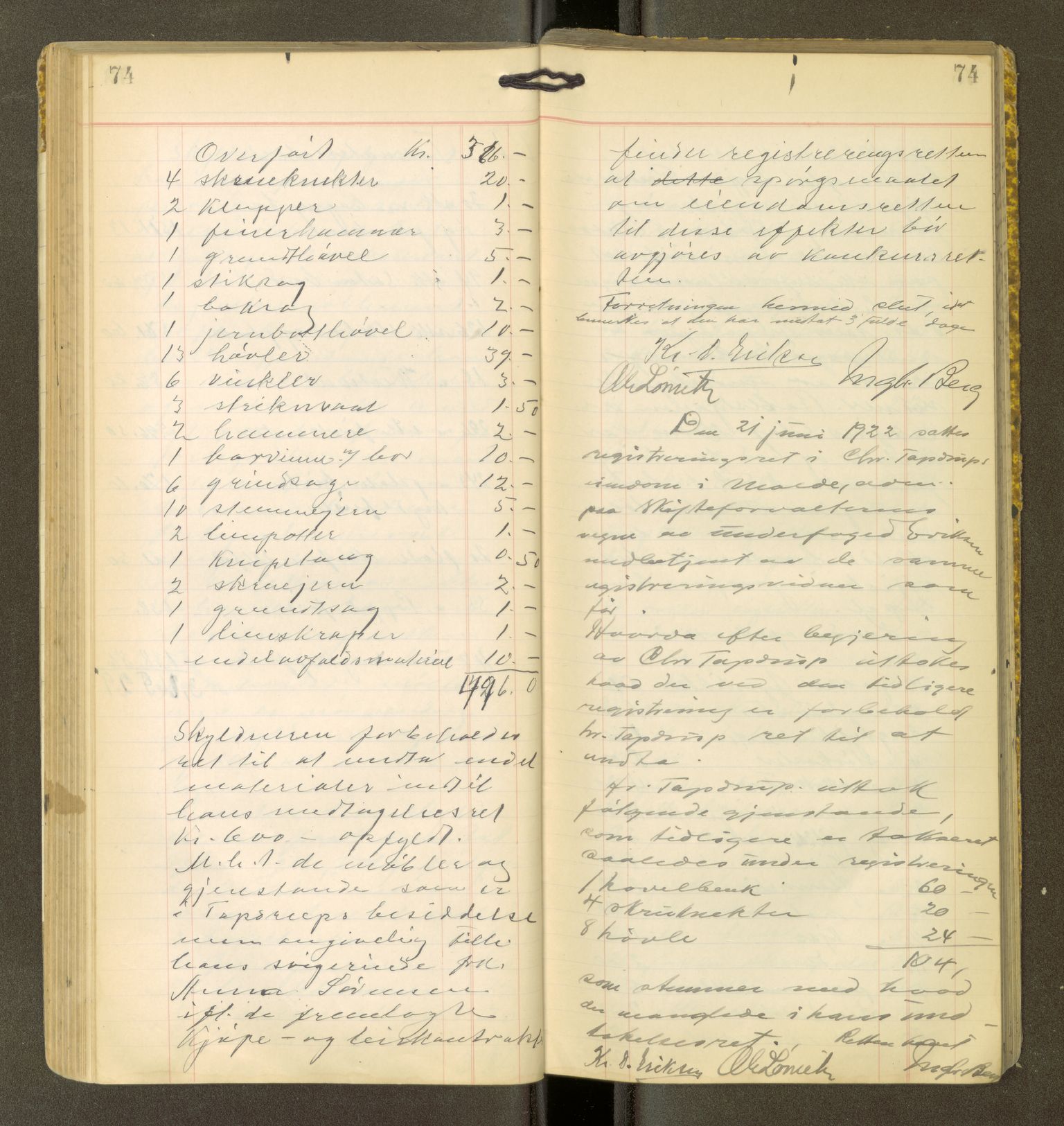 Romsdal sorenskriveri, AV/SAT-A-4149/1/3/3Ca/L0001: Registreringsprotokoll, 1921-1926, p. 74
