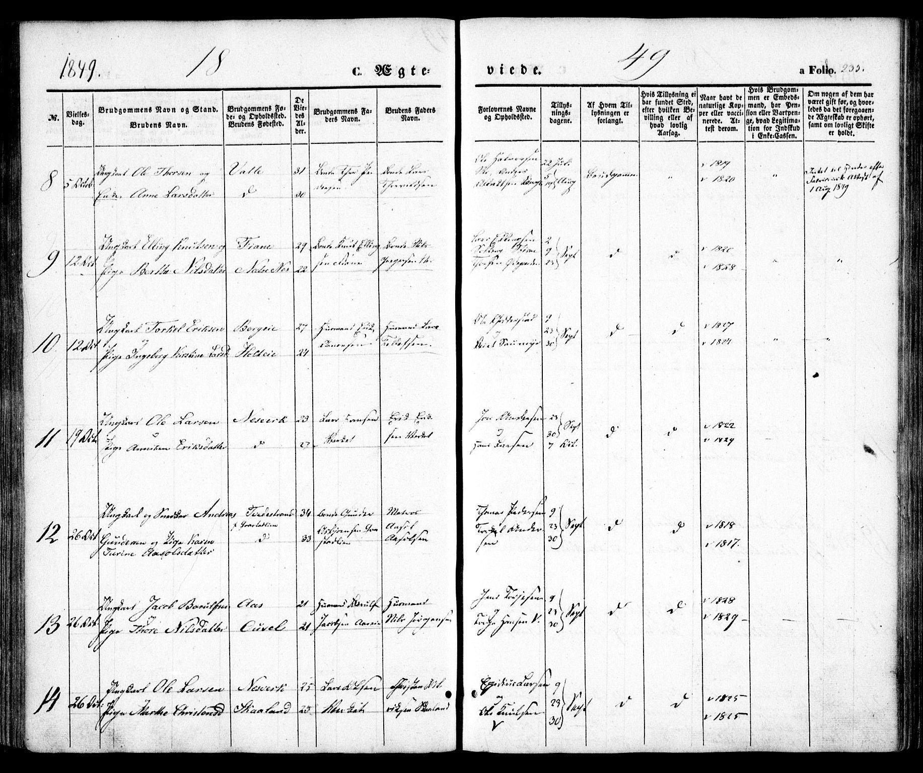 Holt sokneprestkontor, SAK/1111-0021/F/Fa/L0008: Parish register (official) no. A 8, 1849-1860, p. 235