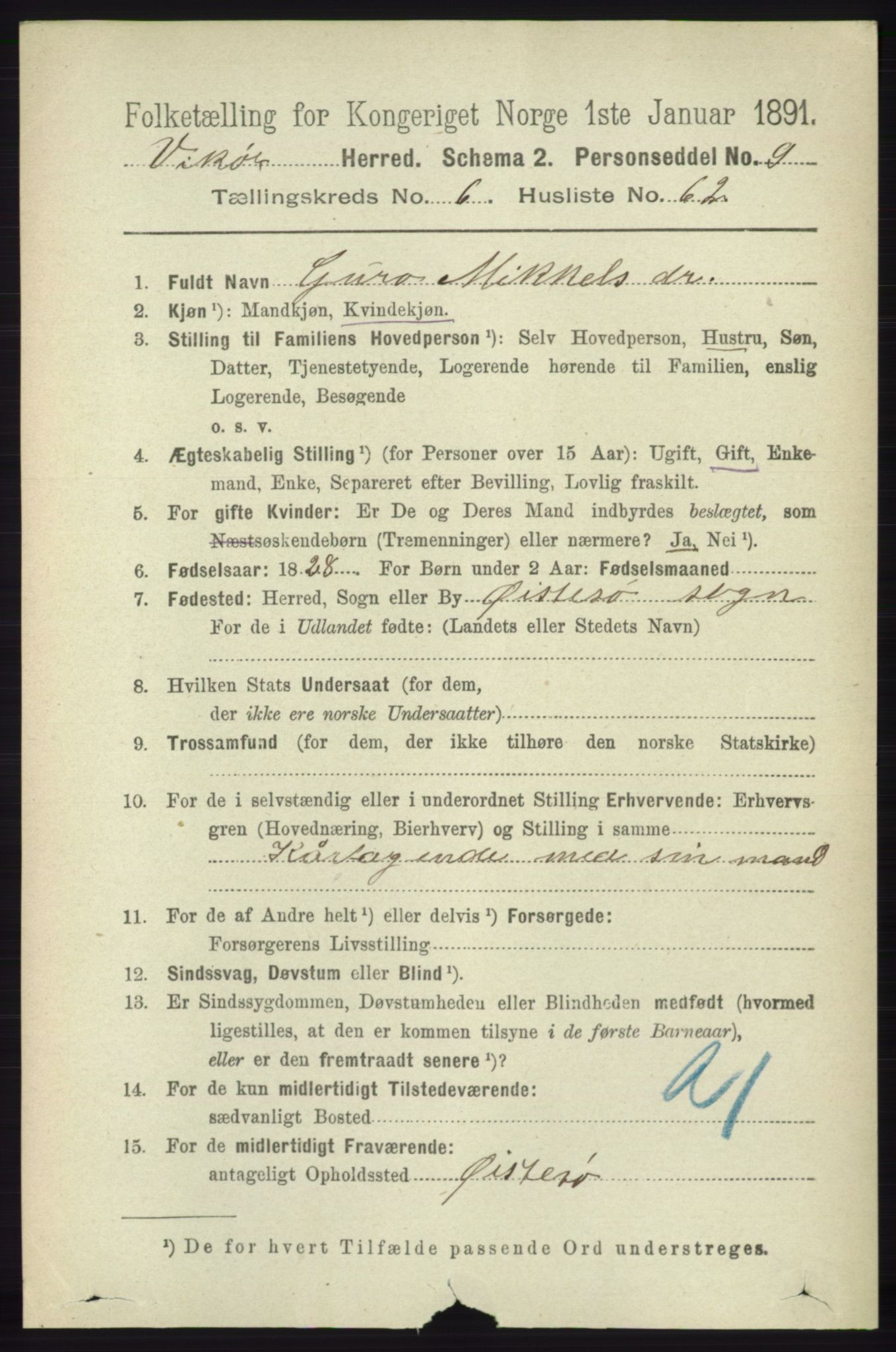 RA, 1891 census for 1238 Vikør, 1891, p. 2164