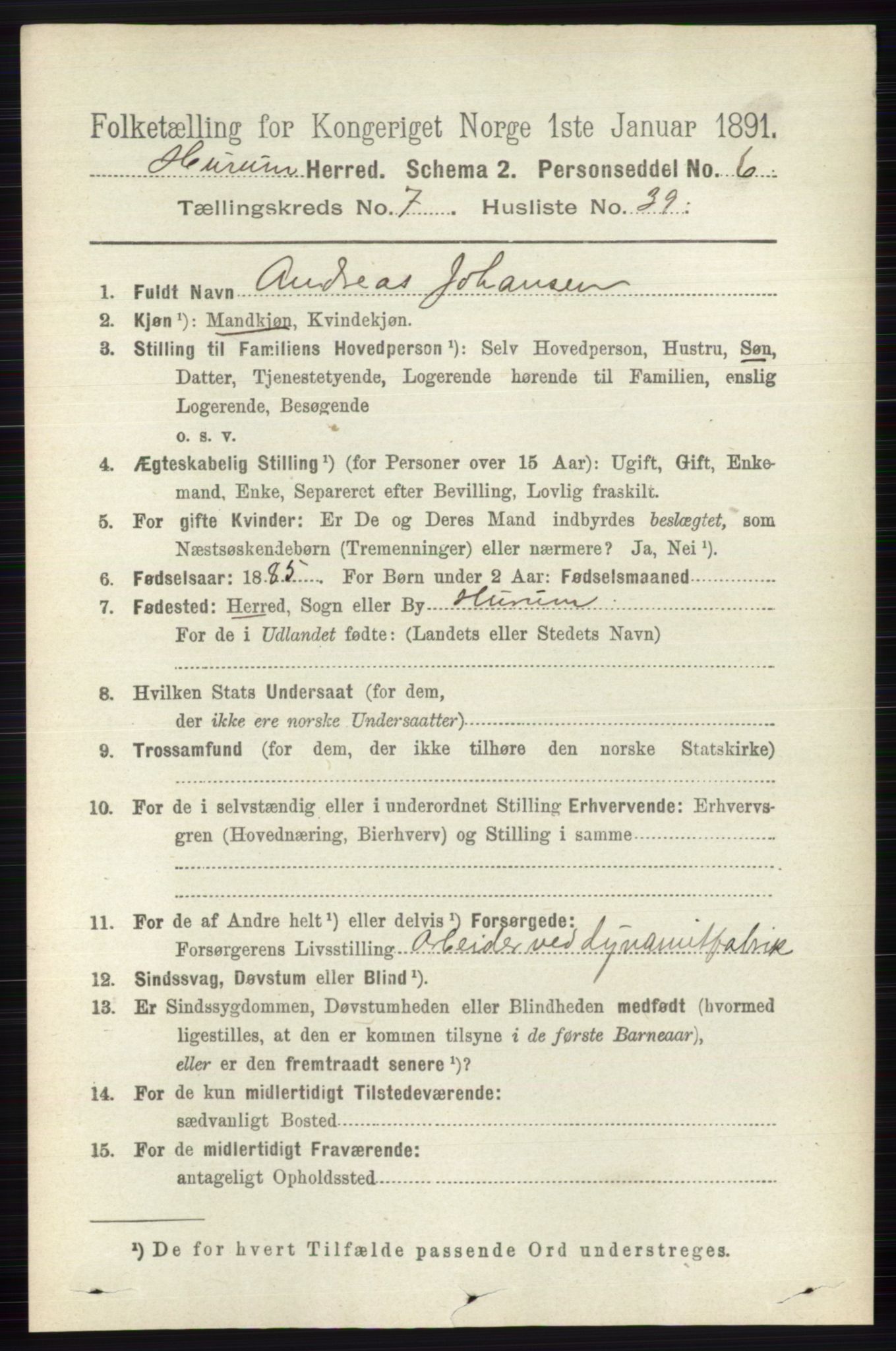 RA, 1891 census for 0628 Hurum, 1891, p. 2554