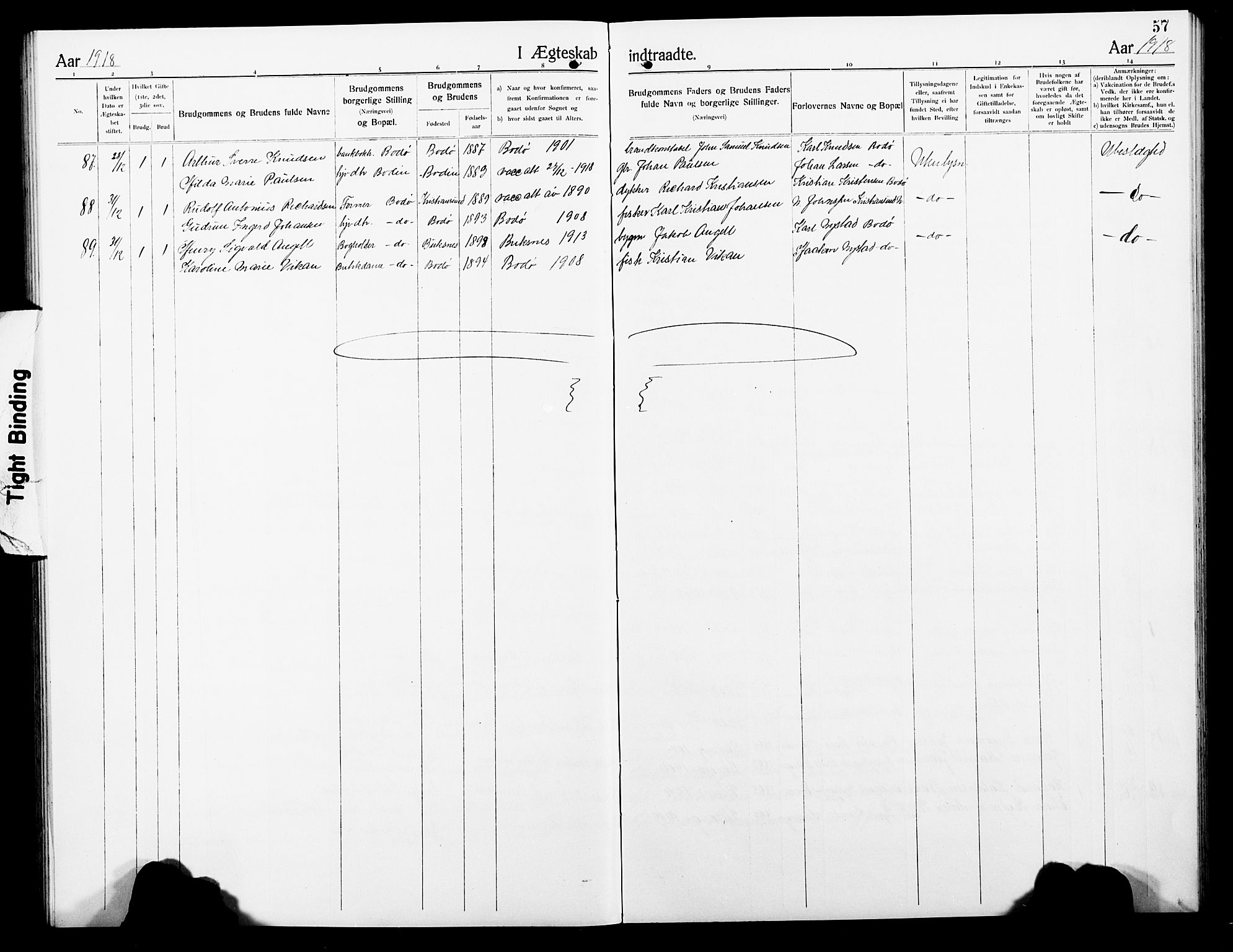 Ministerialprotokoller, klokkerbøker og fødselsregistre - Nordland, AV/SAT-A-1459/801/L0035: Parish register (copy) no. 801C10, 1910-1923, p. 57