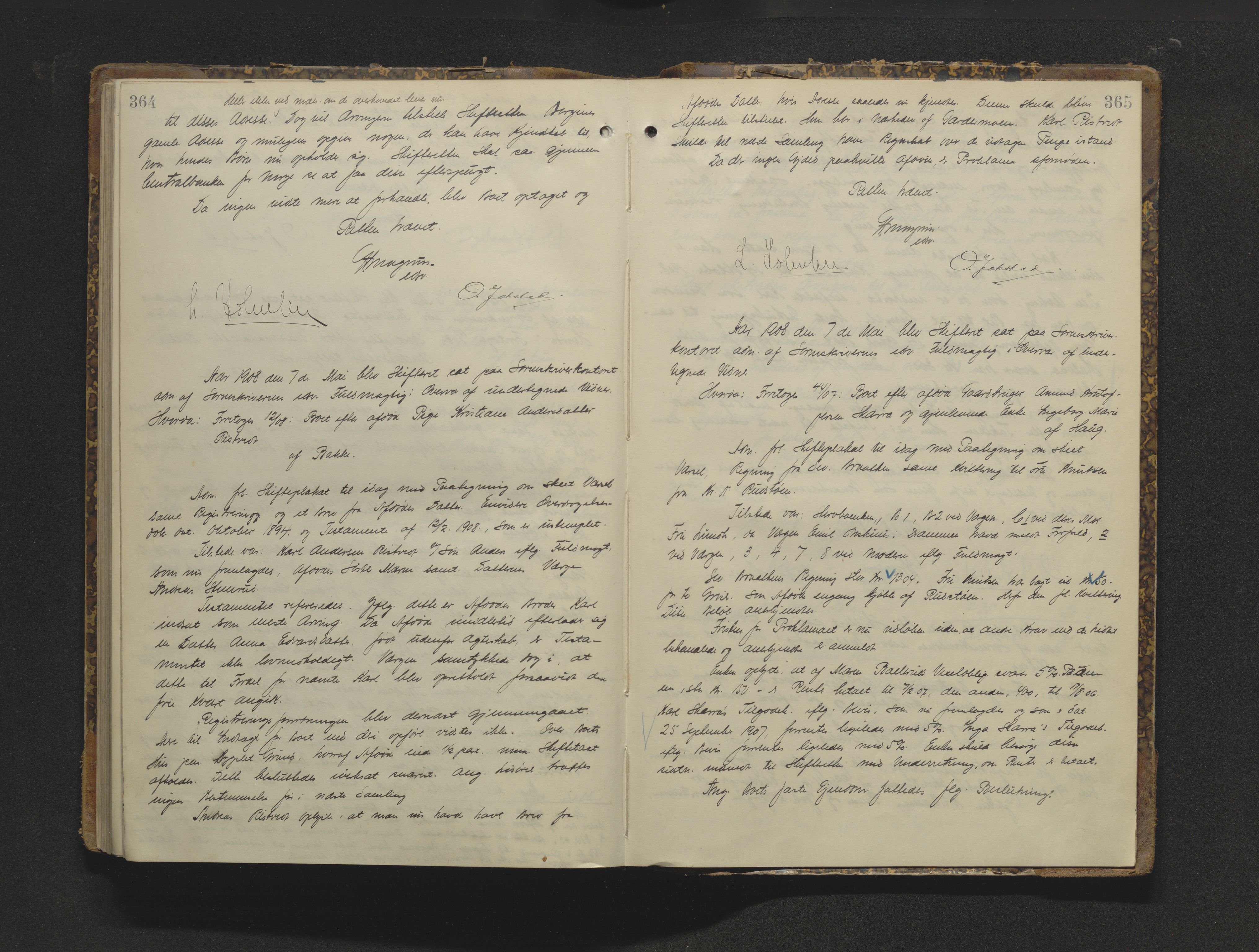 Eiker, Modum og Sigdal sorenskriveri, AV/SAKO-A-123/H/Hb/Hbb/Hbbb/L0008: Registrerings- og forhandlingsprotokoll, 1903-1908, p. 364-365