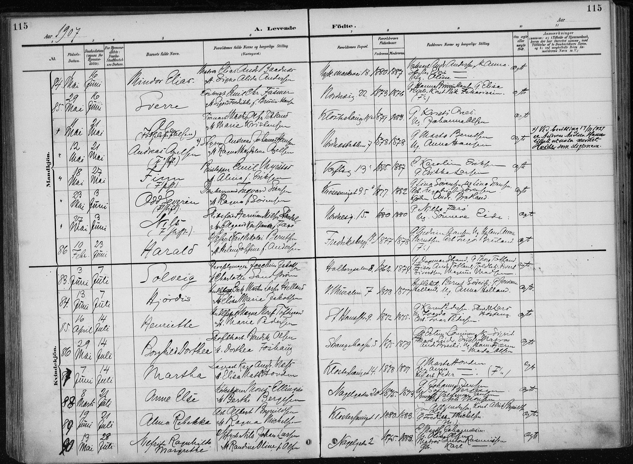 Nykirken Sokneprestembete, AV/SAB-A-77101/H/Haa/L0019: Parish register (official) no. B 7, 1904-1916, p. 115