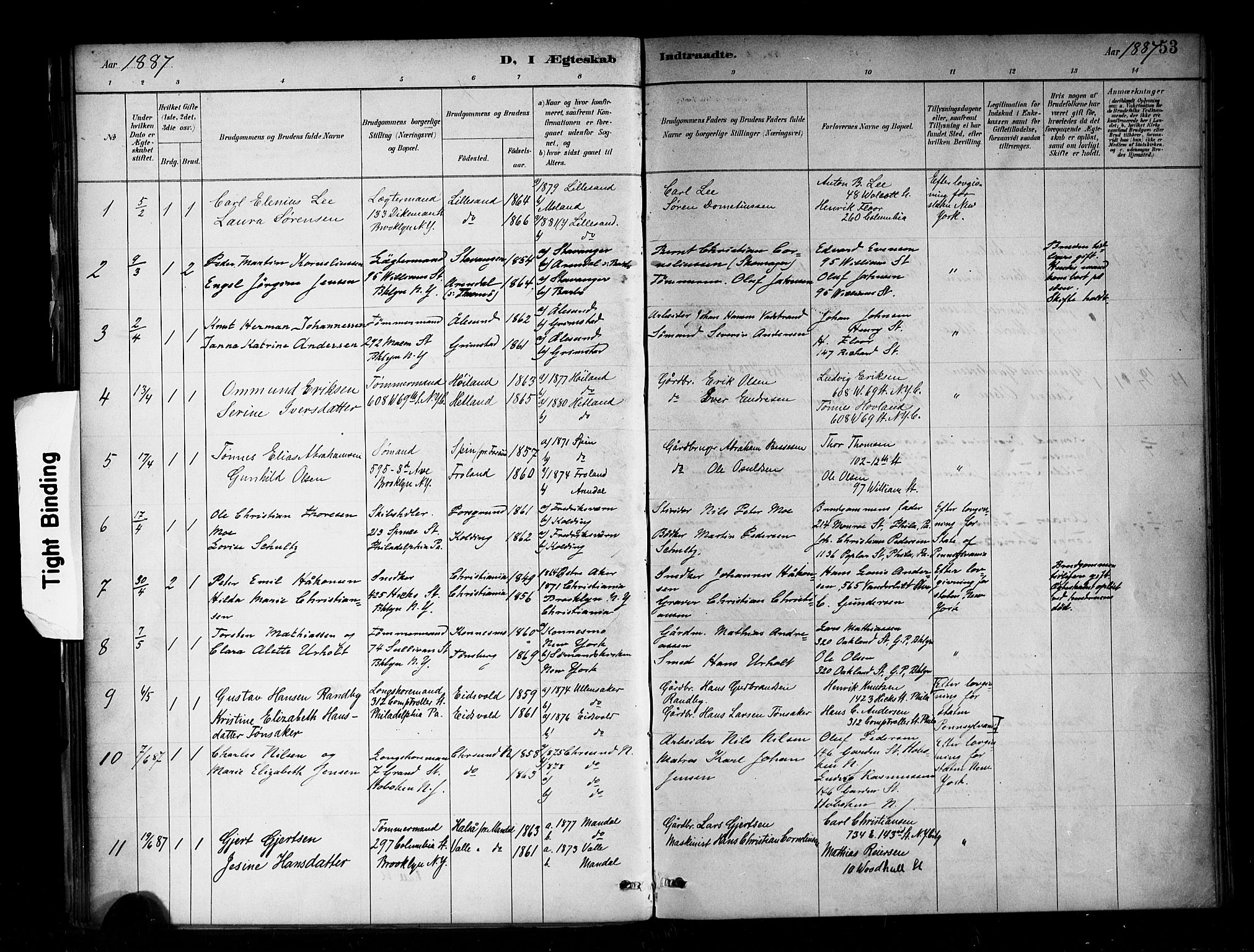 Den norske sjømannsmisjon i utlandet/New York, SAB/SAB/PA-0110/H/Ha/L0002: Parish register (official) no. A 2, 1886-1888, p. 53