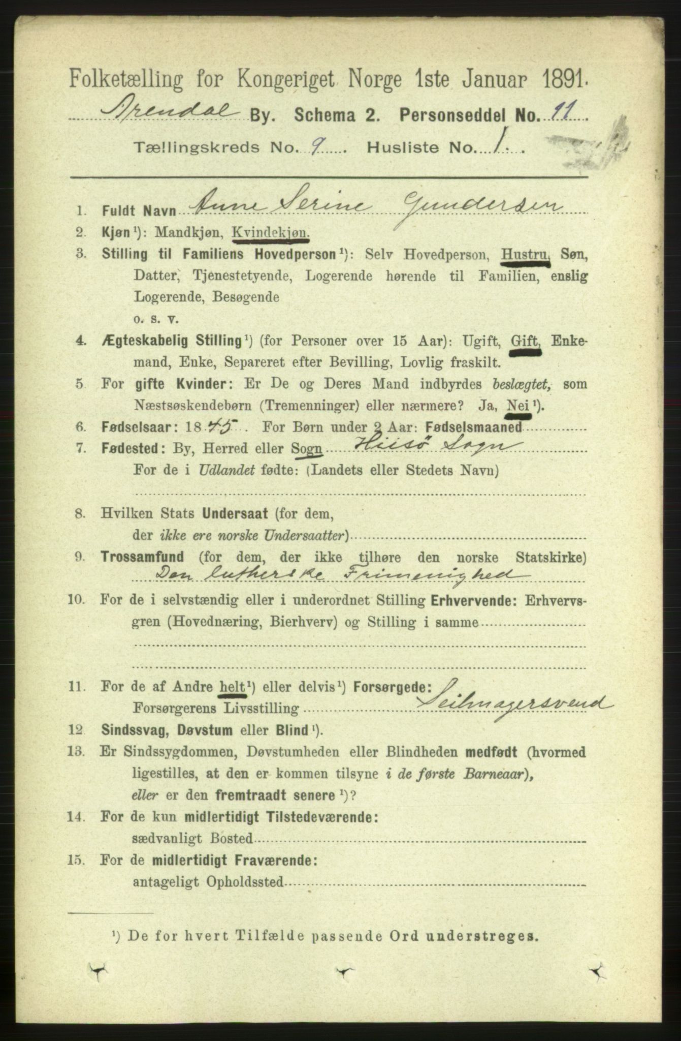 RA, 1891 census for 0903 Arendal, 1891, p. 3230