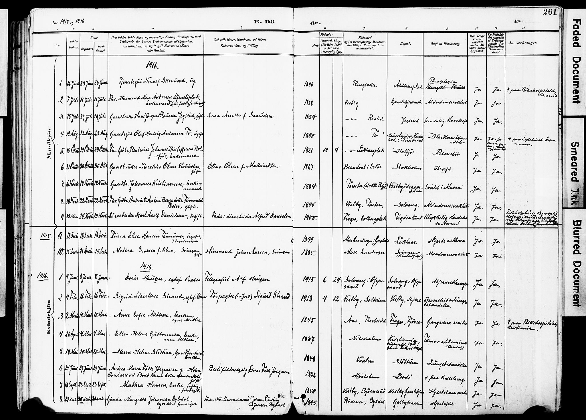 Vestby prestekontor Kirkebøker, SAO/A-10893/F/Fa/L0010: Parish register (official) no. I 10, 1900-1926, p. 261