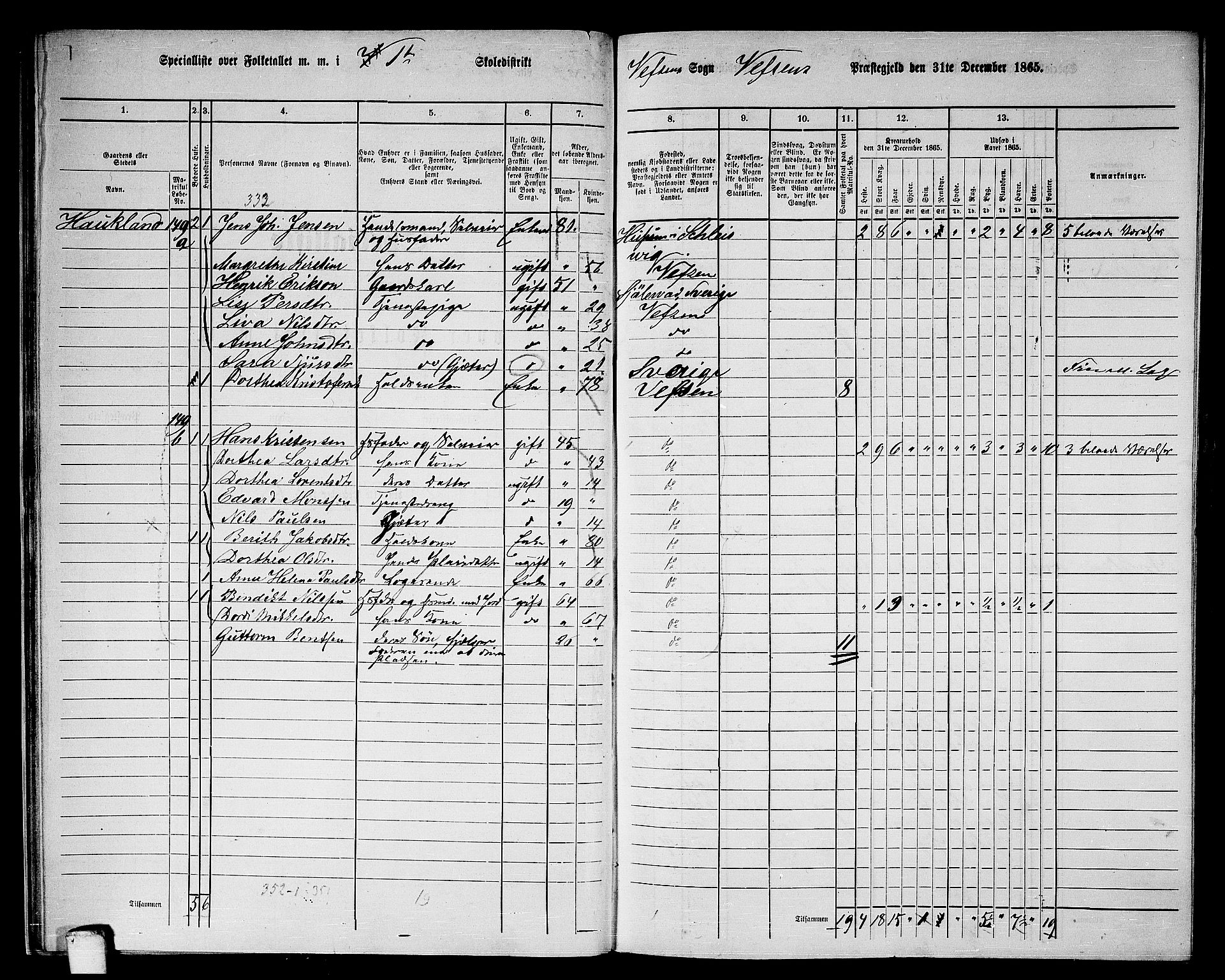 RA, 1865 census for Vefsn, 1865, p. 28