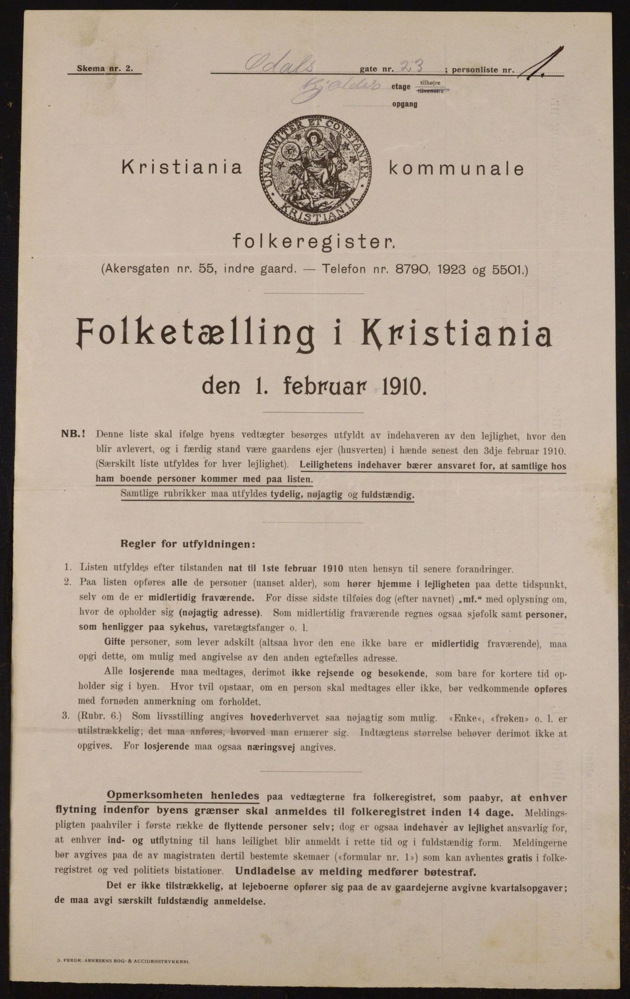 OBA, Municipal Census 1910 for Kristiania, 1910, p. 71854