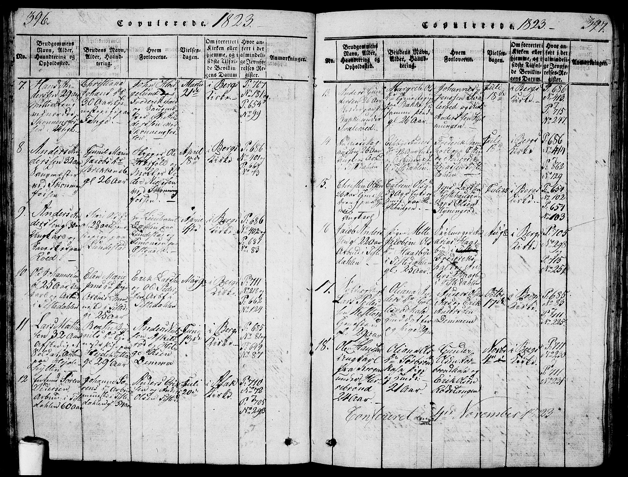 Berg prestekontor Kirkebøker, AV/SAO-A-10902/G/Ga/L0001: Parish register (copy) no. I 1, 1815-1832, p. 396-397