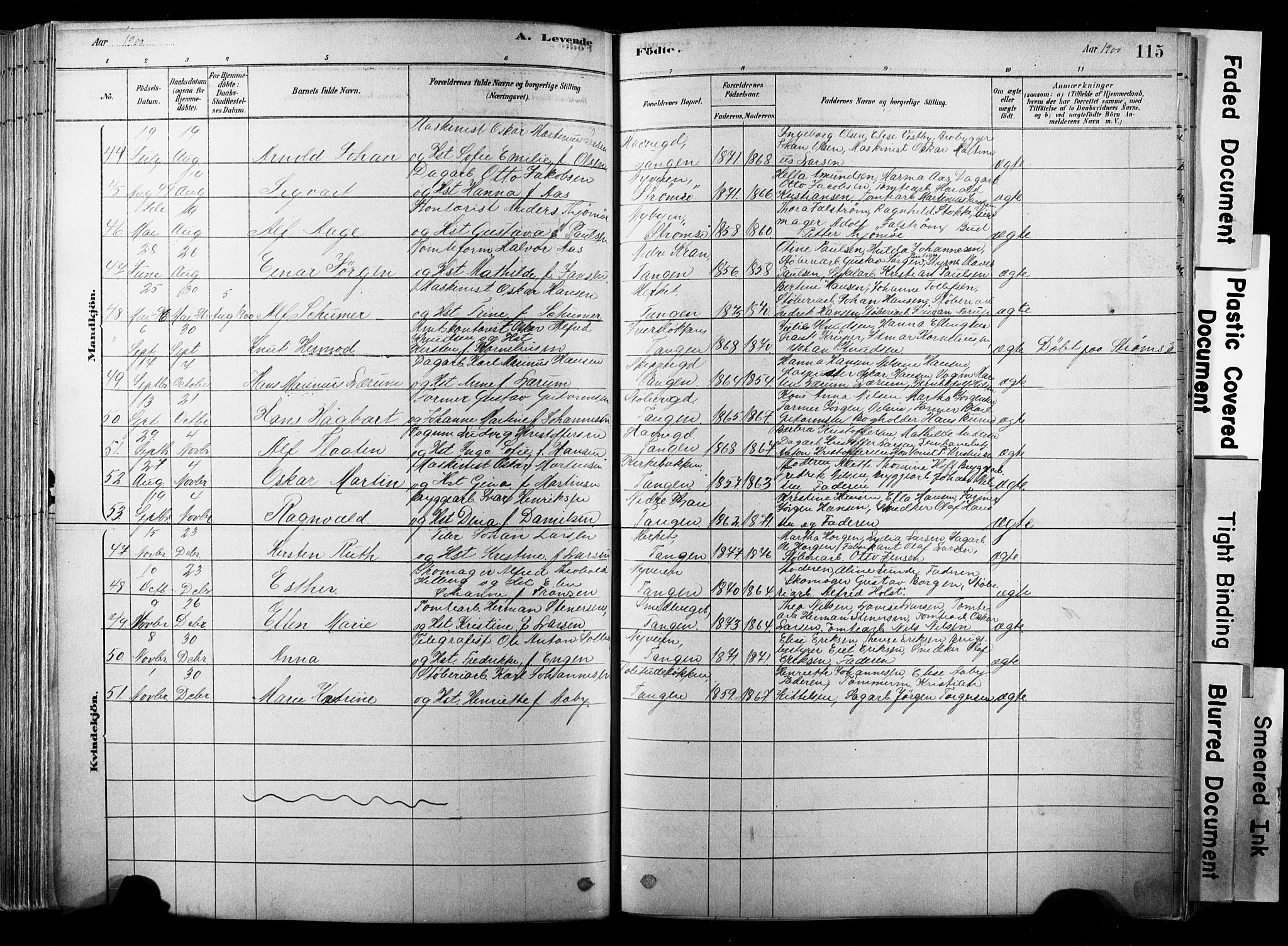 Strømsø kirkebøker, SAKO/A-246/F/Fb/L0006: Parish register (official) no. II 6, 1879-1910, p. 115