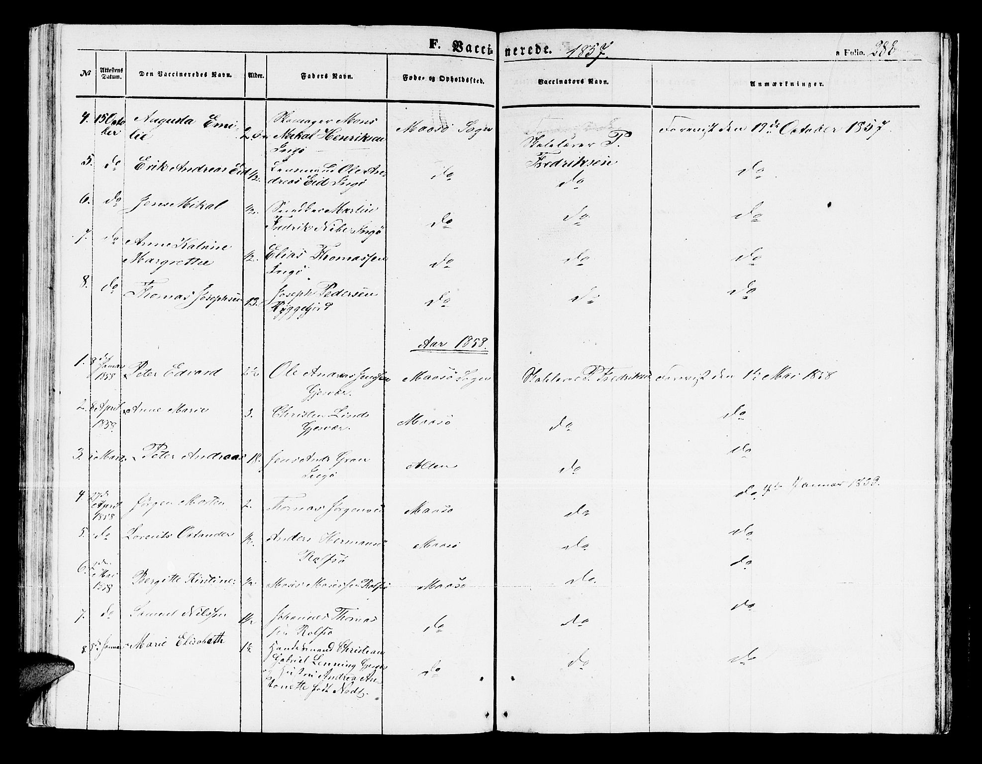 Måsøy sokneprestkontor, SATØ/S-1348/H/Hb/L0001klokker: Parish register (copy) no. 1, 1852-1877, p. 288