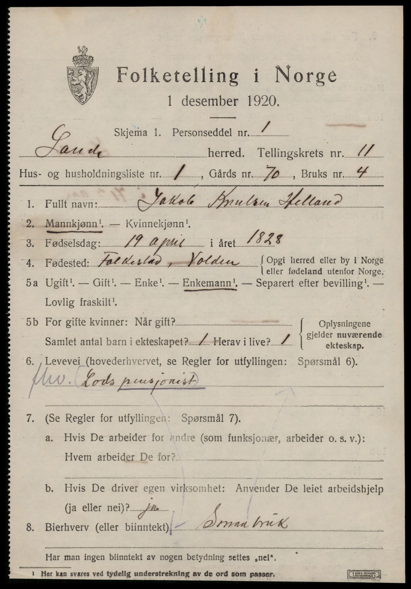 SAT, 1920 census for Sande (MR), 1920, p. 5730