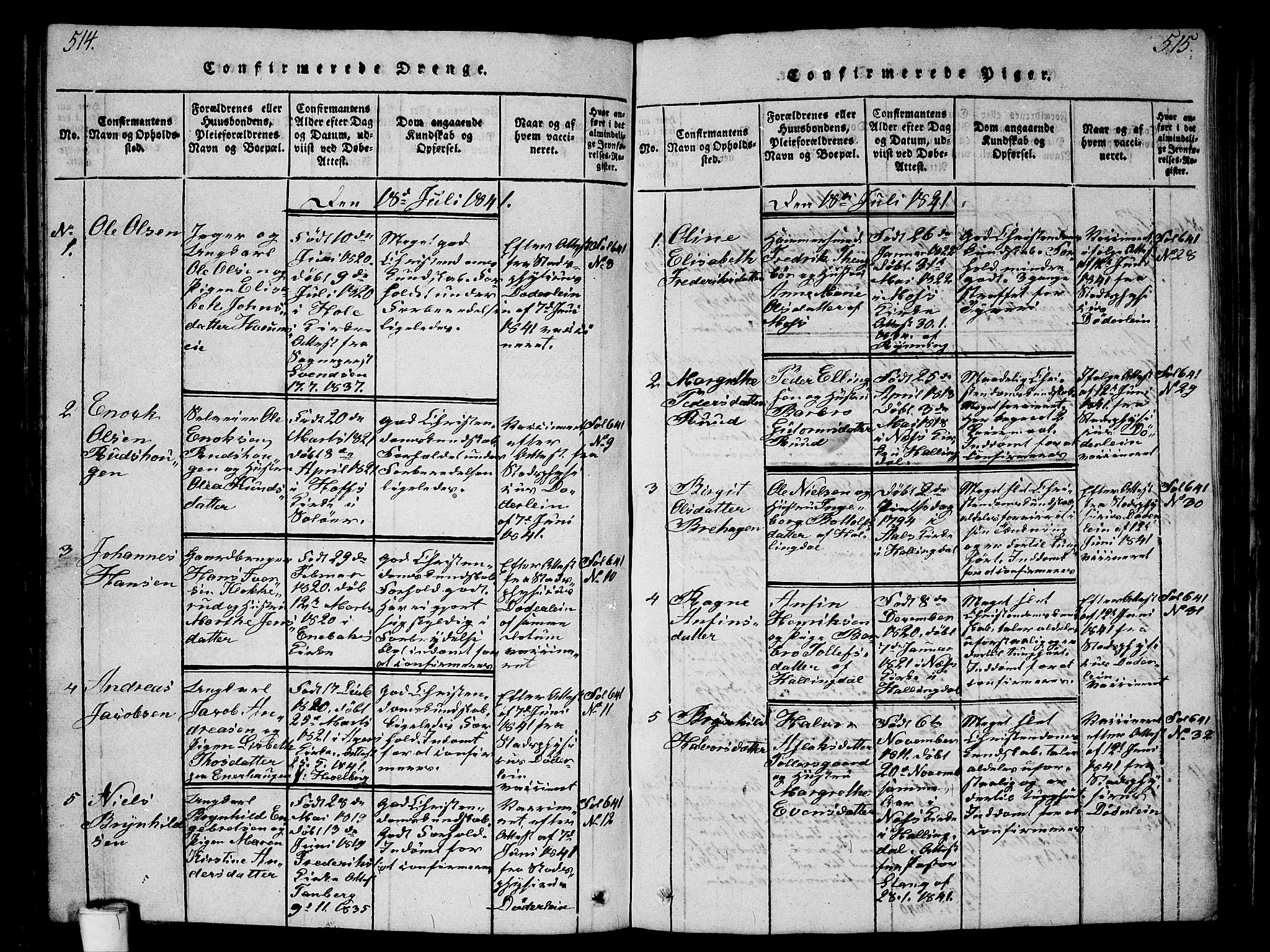 Kristiania tukthusprest Kirkebøker, AV/SAO-A-10881/G/Ga/L0001: Parish register (copy) no. 1, 1818-1857, p. 514-515