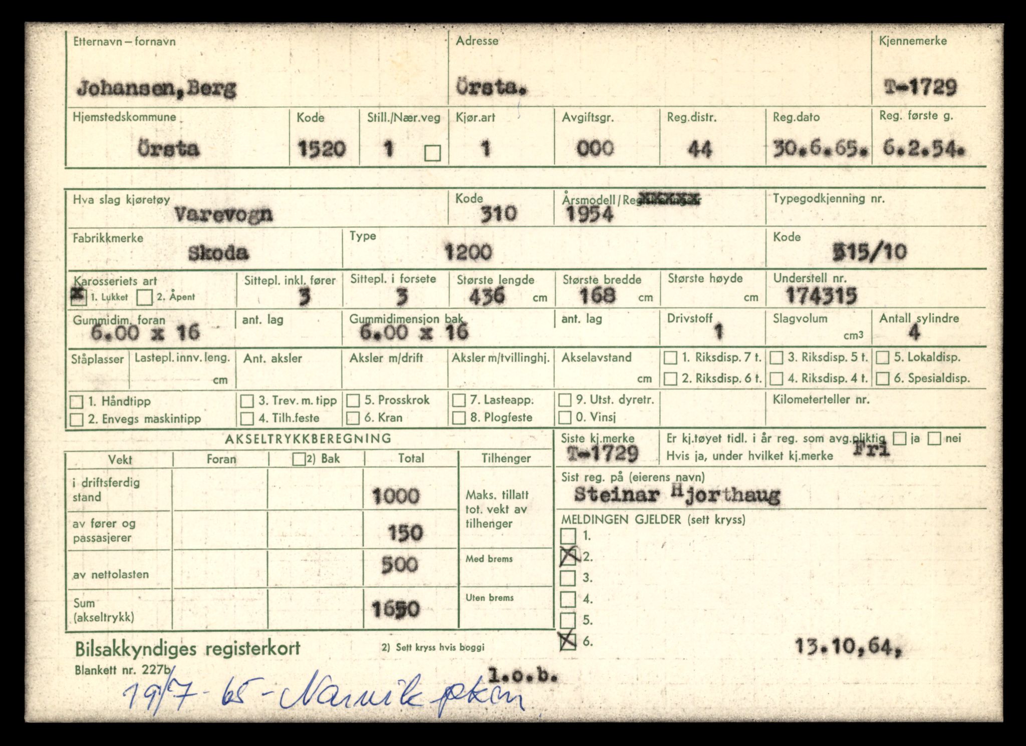 Møre og Romsdal vegkontor - Ålesund trafikkstasjon, SAT/A-4099/F/Fe/L0015: Registreringskort for kjøretøy T 1700 - T 1850, 1927-1998, p. 622