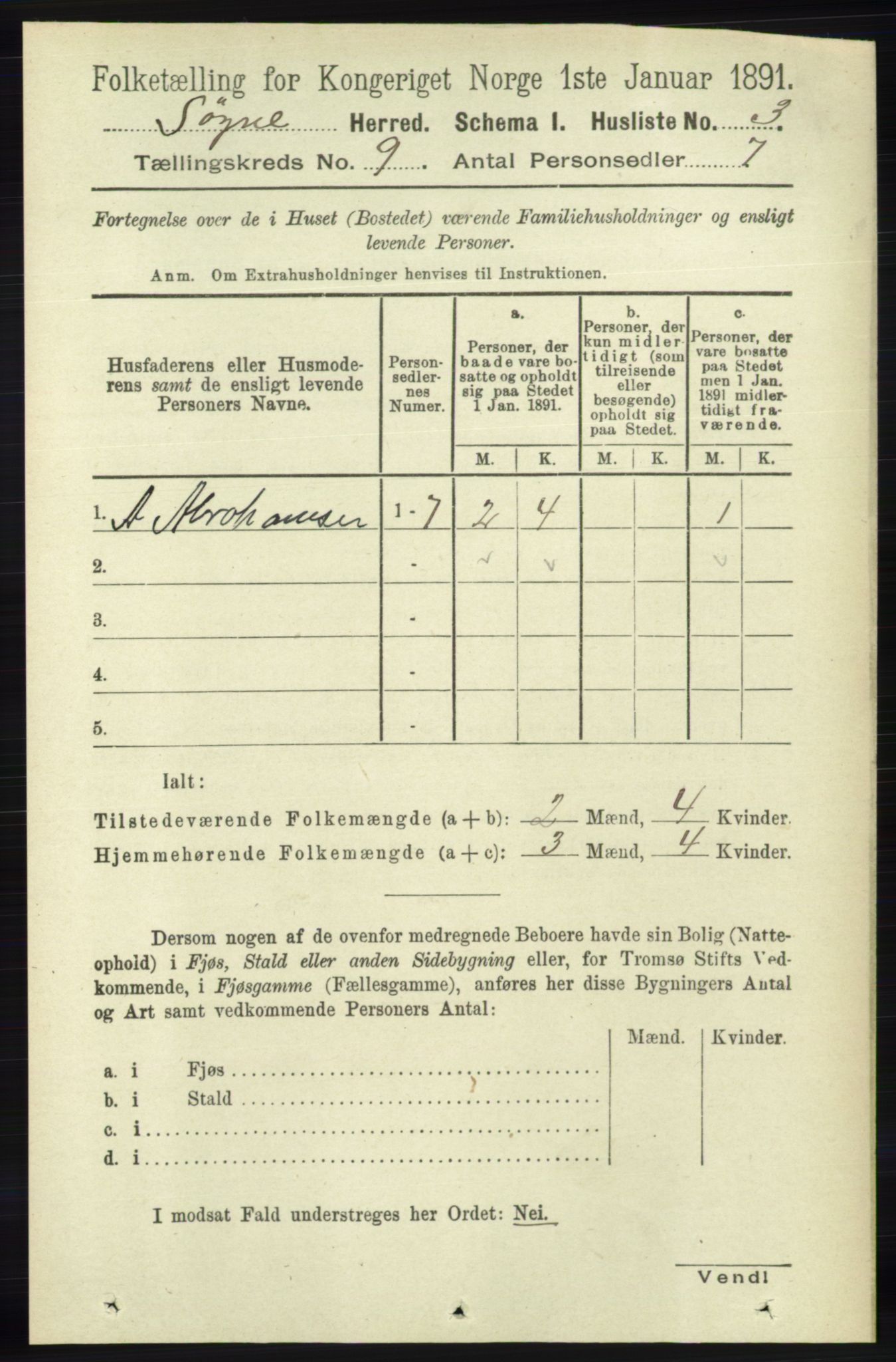 RA, 1891 census for 1018 Søgne, 1891, p. 2495