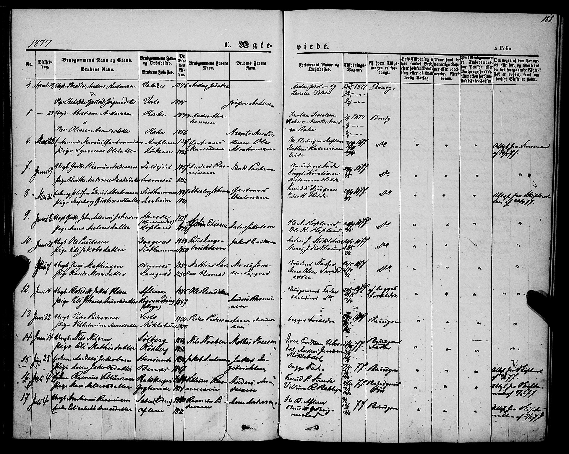 Innvik sokneprestembete, AV/SAB-A-80501: Parish register (official) no. A 6, 1865-1878, p. 188