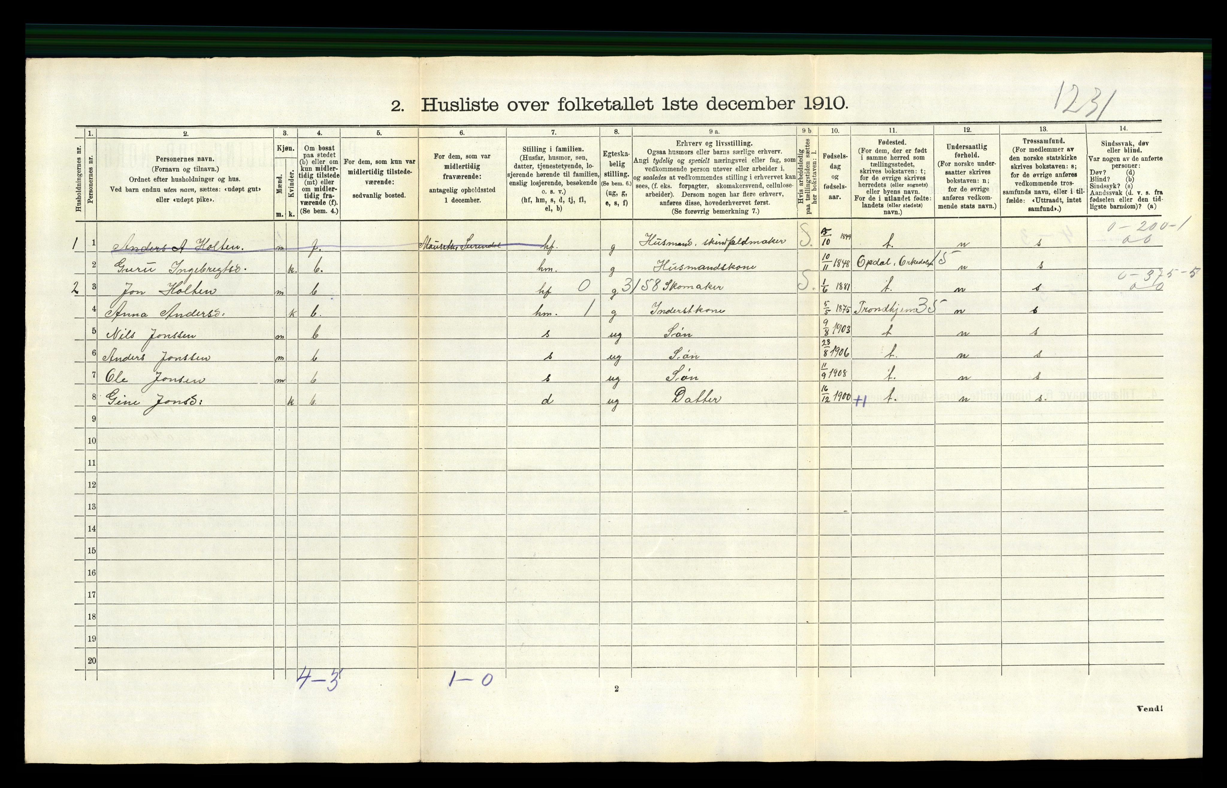 RA, 1910 census for Surnadal, 1910, p. 408