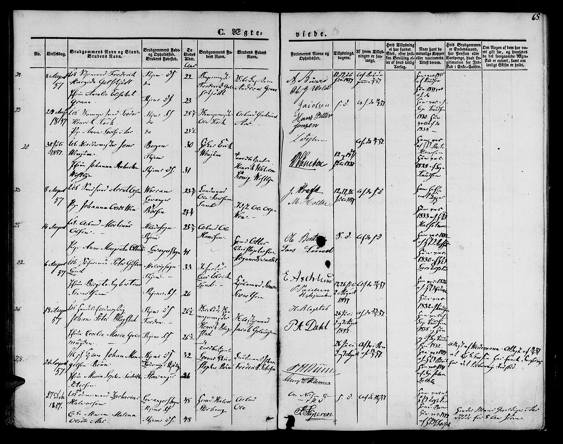Ministerialprotokoller, klokkerbøker og fødselsregistre - Sør-Trøndelag, SAT/A-1456/602/L0111: Parish register (official) no. 602A09, 1844-1867, p. 65