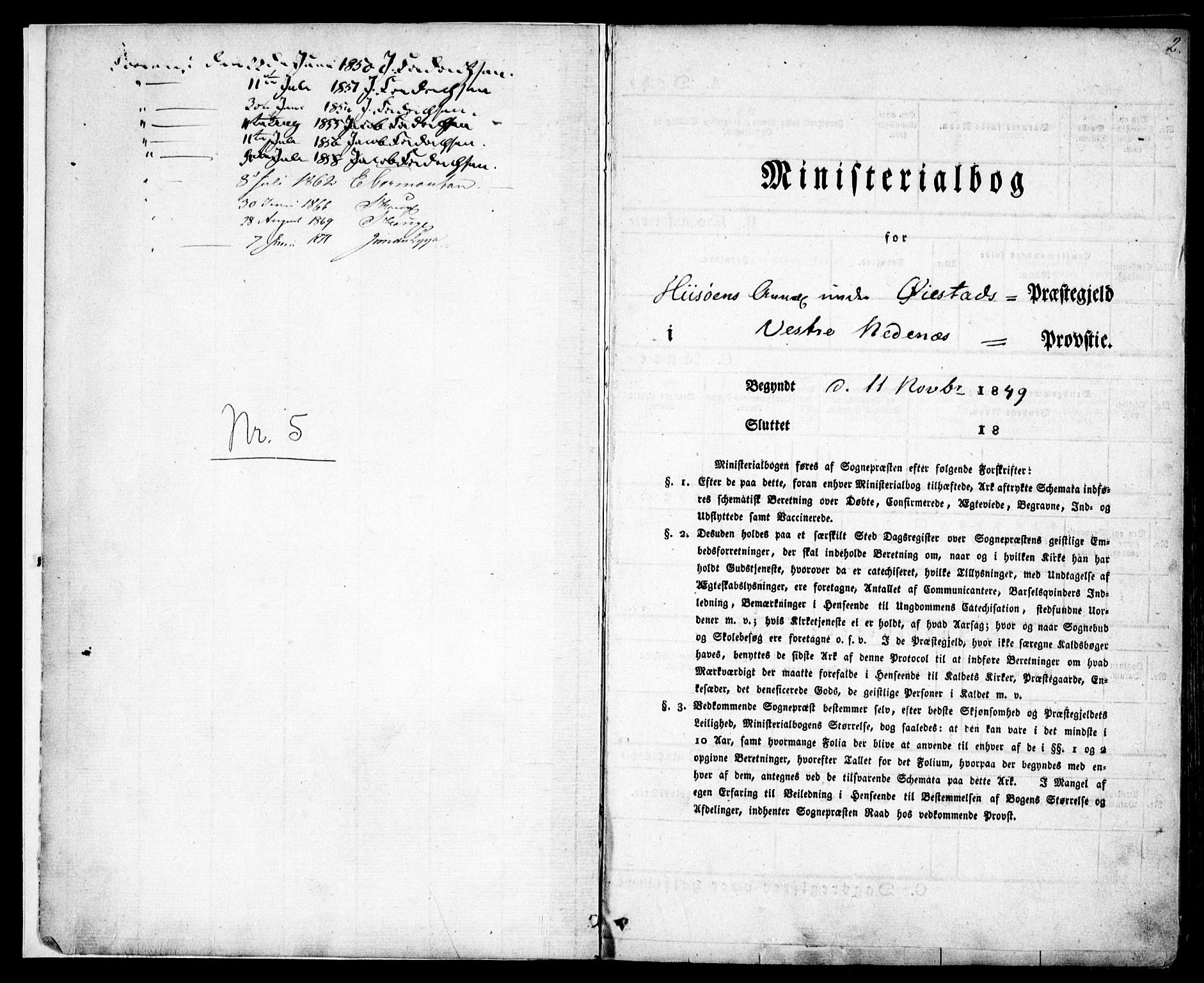 Hisøy sokneprestkontor, SAK/1111-0020/F/Fa/L0001: Parish register (official) no. A 1, 1849-1871, p. 1