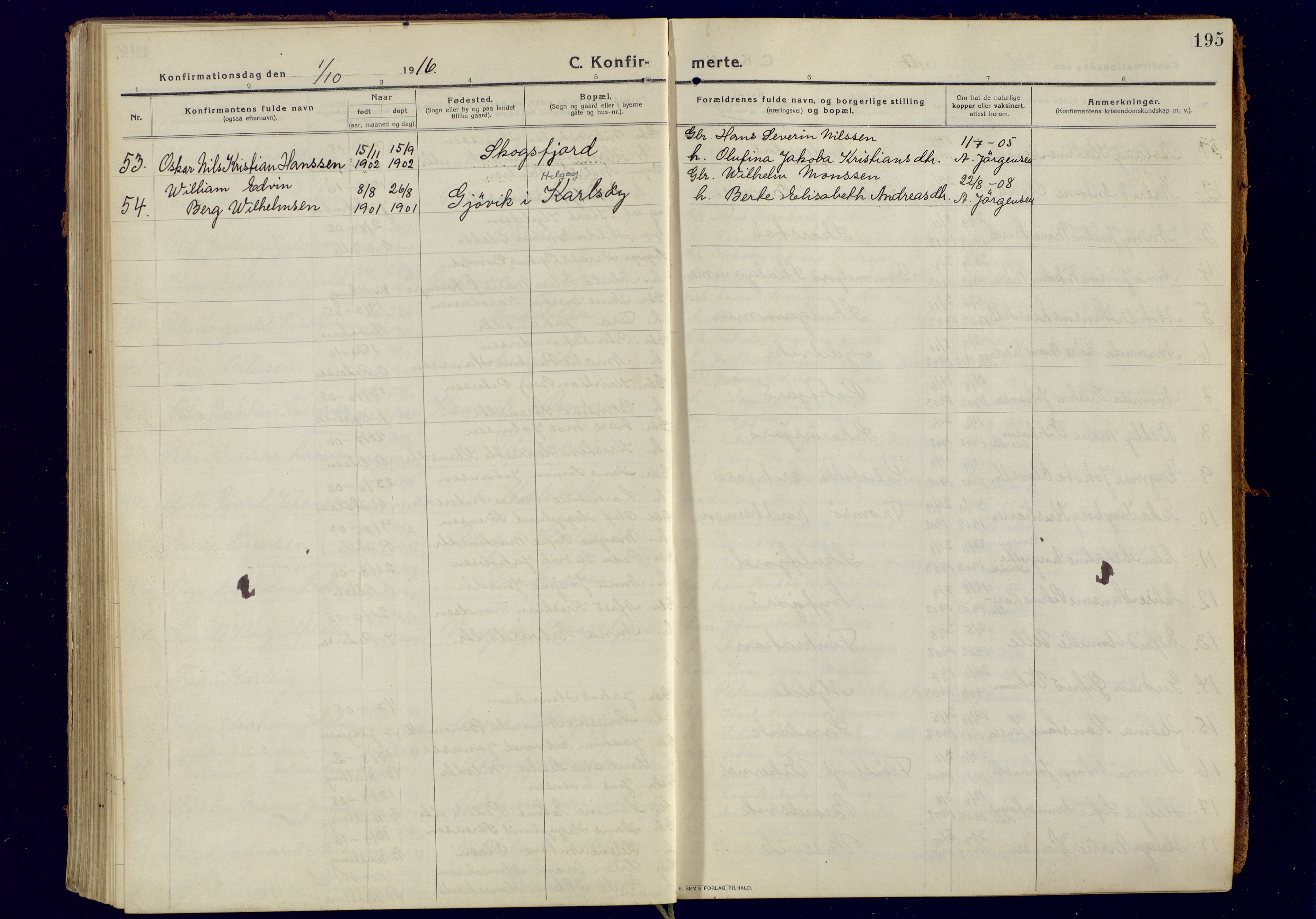 Tromsøysund sokneprestkontor, AV/SATØ-S-1304/G/Ga/L0008kirke: Parish register (official) no. 8, 1914-1922, p. 195